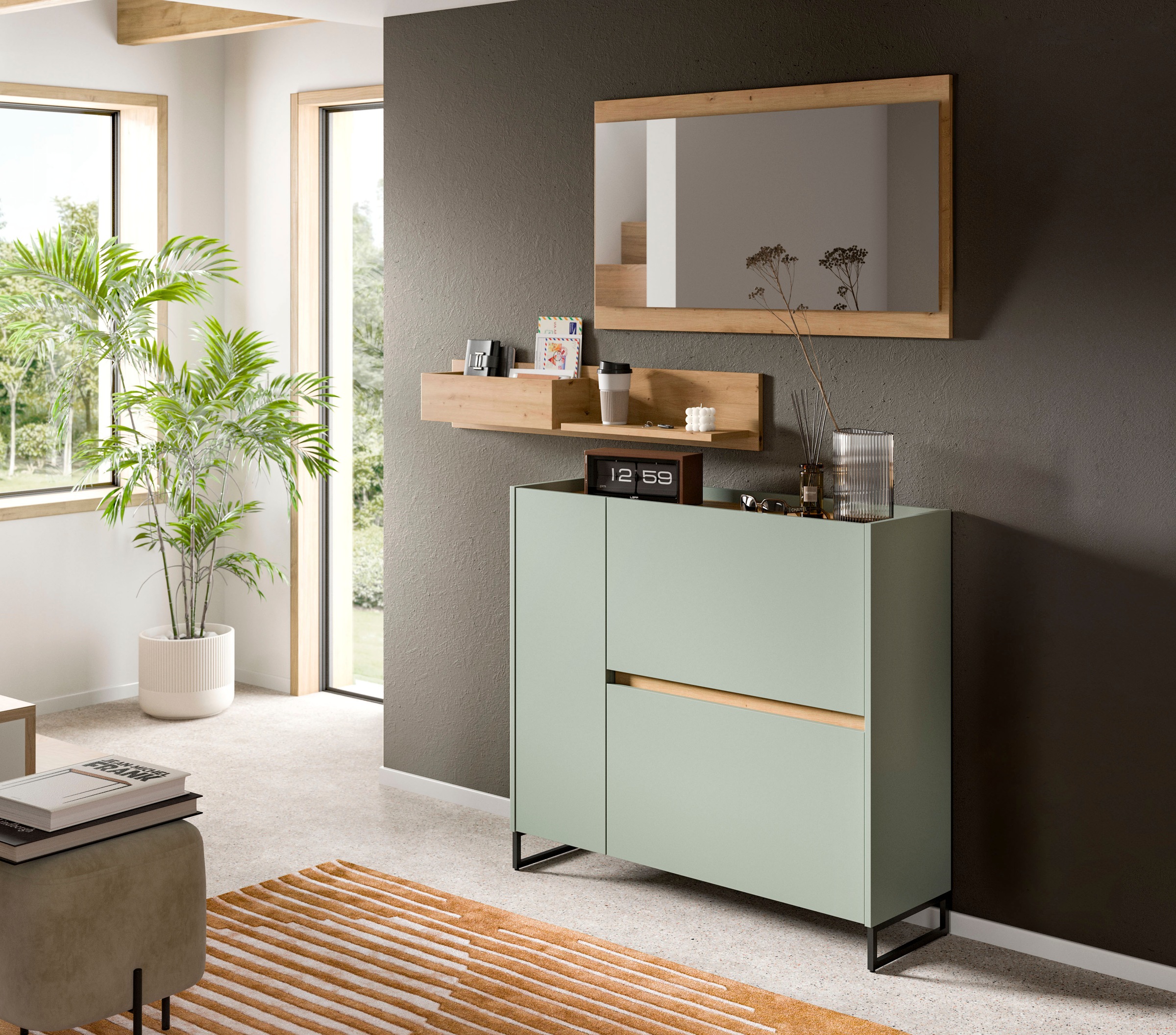 Home affaire Garderoben-Set »EVRID, 3-teilig, Breite 140 cm, individuell stellbar & erweiterbar« best. aus: Kommode, Wandboard & Spiegel, 3 Stk. tlg.