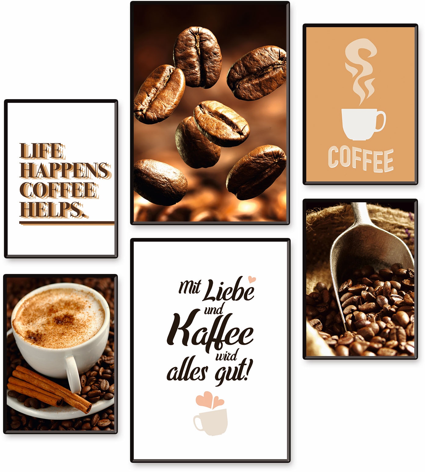 Artland Poster "Kaffee Vielfalt", Kaffee Bilder, (Set, 6 St.), 6er Set, 2xDIN A3 / 4xDIN A4, ohne Rahmen