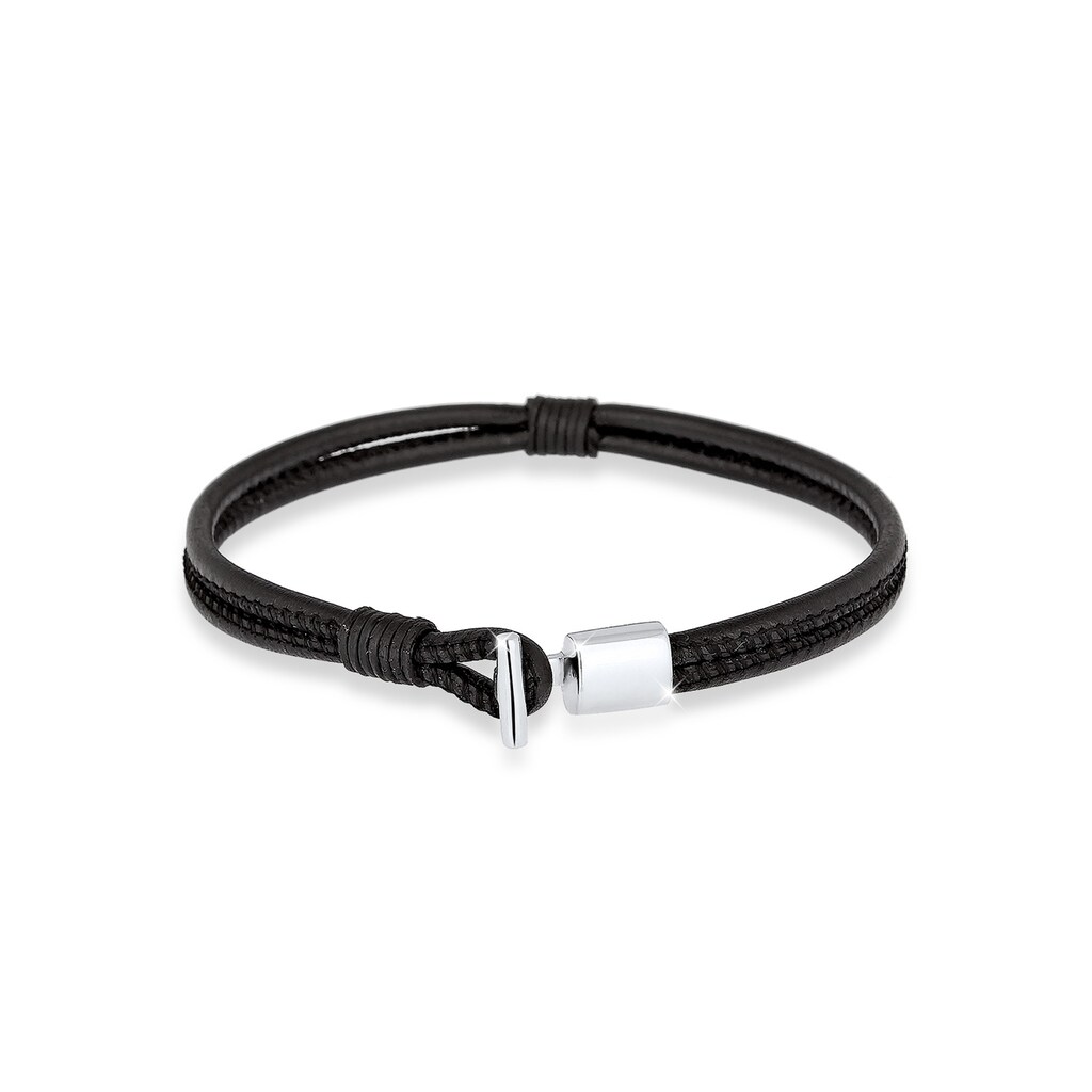 Kuzzoi Armband »Herren Basic Echtleder Knoten Haken 925er Silber«