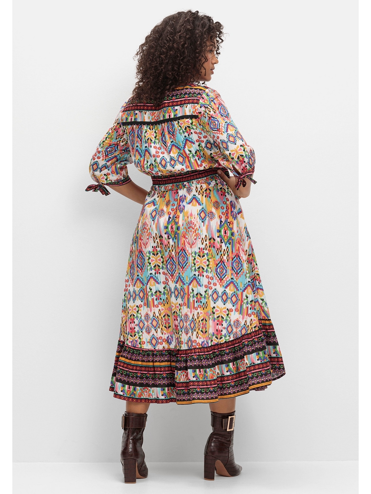 sheego by Joe Browns Sommerkleid Große Größen im Boho-Stil, mit Bordürendru günstig online kaufen