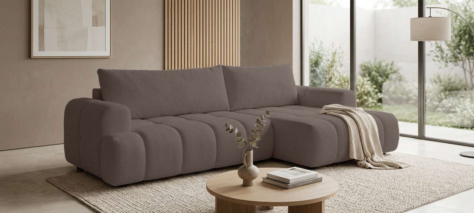 OTTO home Ecksofa "LIOORA Schlafsofa mit Bettkasten, Breite 265 cm, Verlässliche Qualität" L-Form mit Bettfunktion und Bettkasten, Recamiere rechts/links