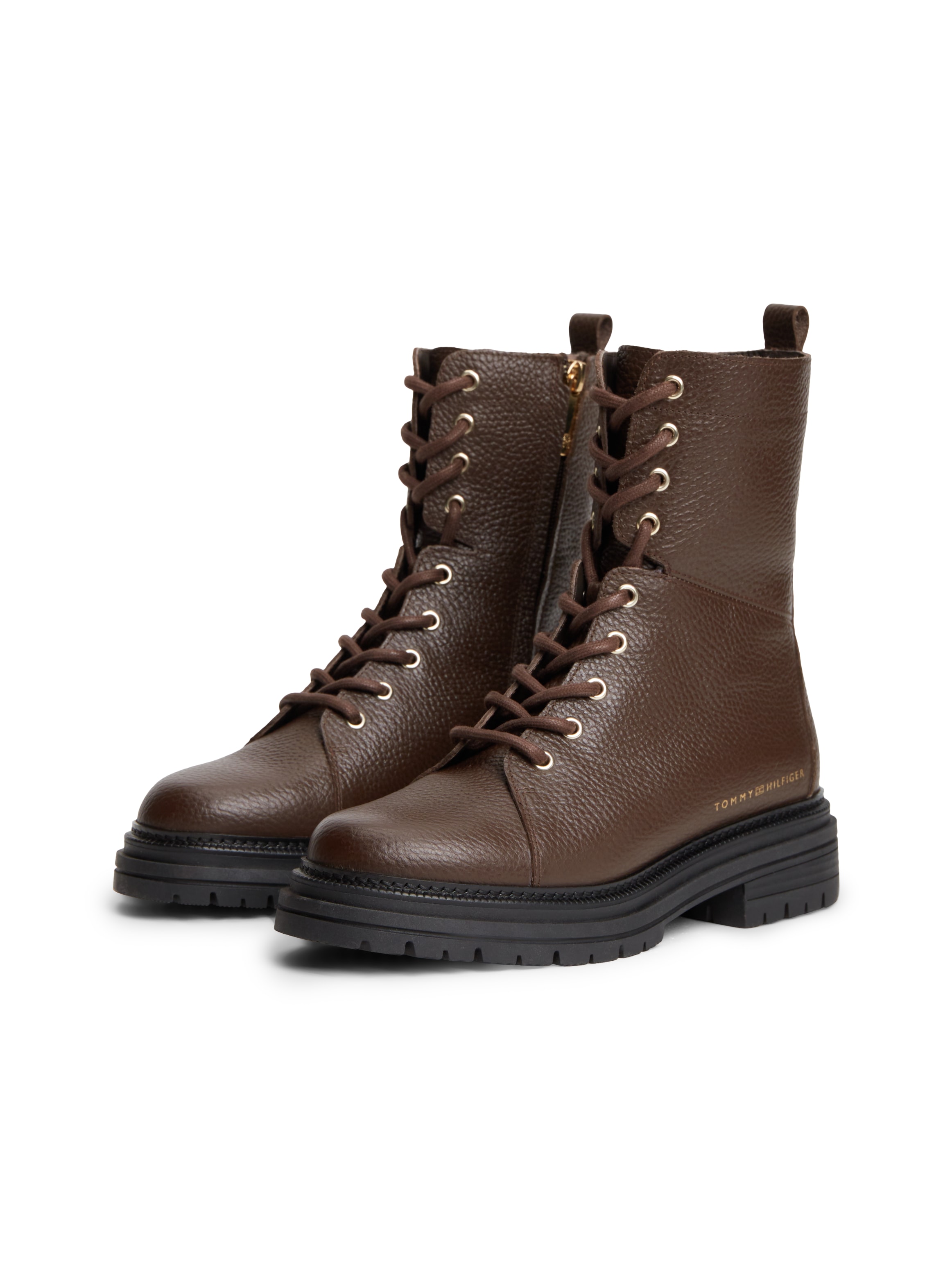 Tommy Hilfiger Schnürstiefelette "TH EMBOSS GRAIN LEATHER BOOT" Blockabsatz, Schnürboots mit praktischem Innenreißverschluss