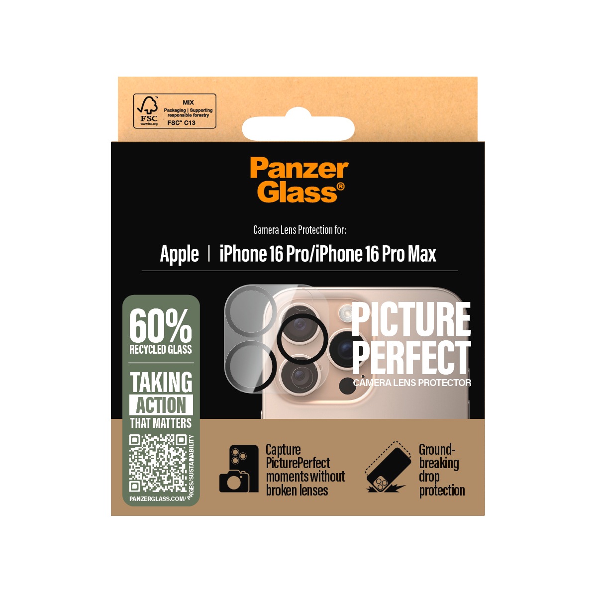 PanzerGlass Kameraschutzglas »PicturePerfect Camera Lens Protection«, für Apple iPhone 16 Pro-Apple iPhone 16 Pro Max, (3 St.), Lens Cover, Schutzfolie, Schutzglas, kratz- & stoßfest