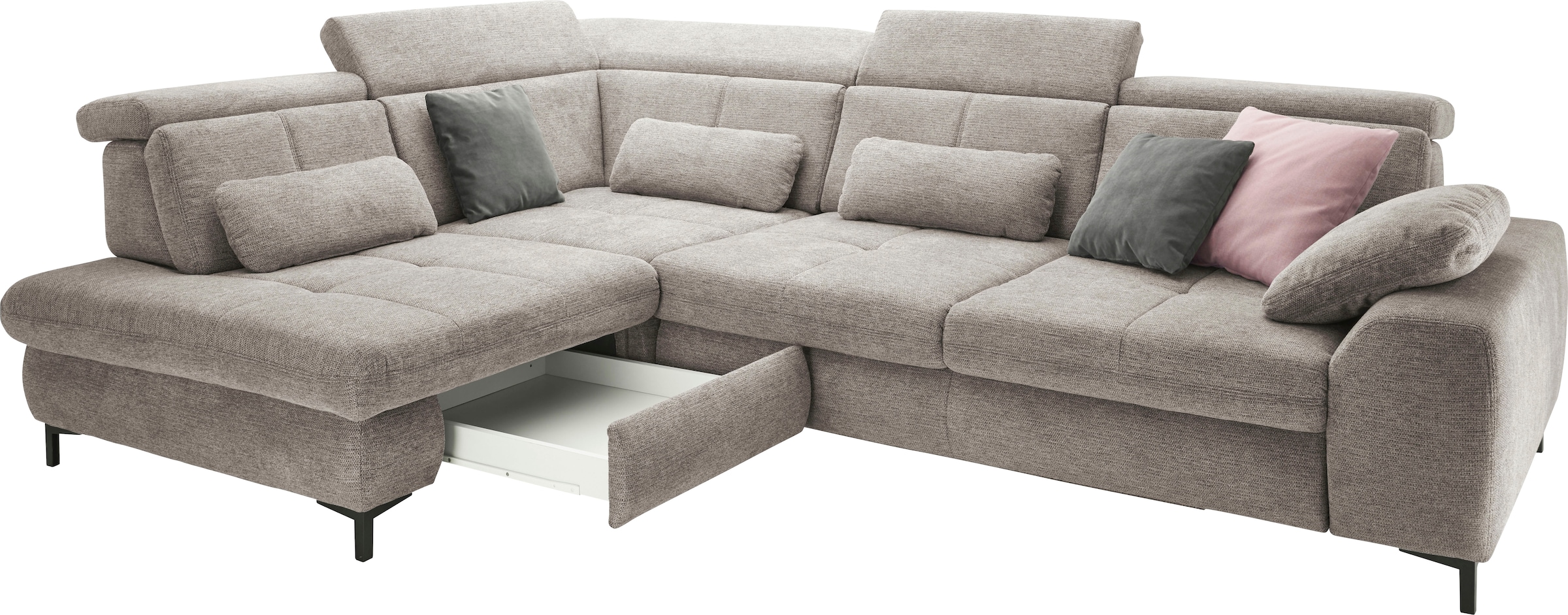 set one by Musterring Ecksofa »SO 3400 Sitzhöhe 47cm oder 49cm, Sitztiefe verstellbar, B/T 317/220 cm«, Kaltschaumpolsterung, Flachgewebe, whlw. mit Funktionen, Sitzhöhe 47