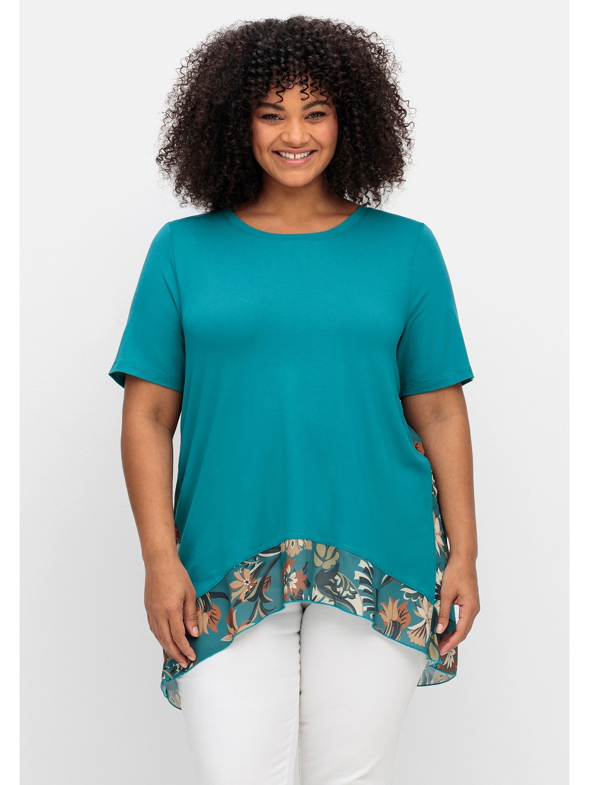 sheego by Joe Browns Longshirt "Große Größen", mit floral bedruckten Crêpe-Einsätzen