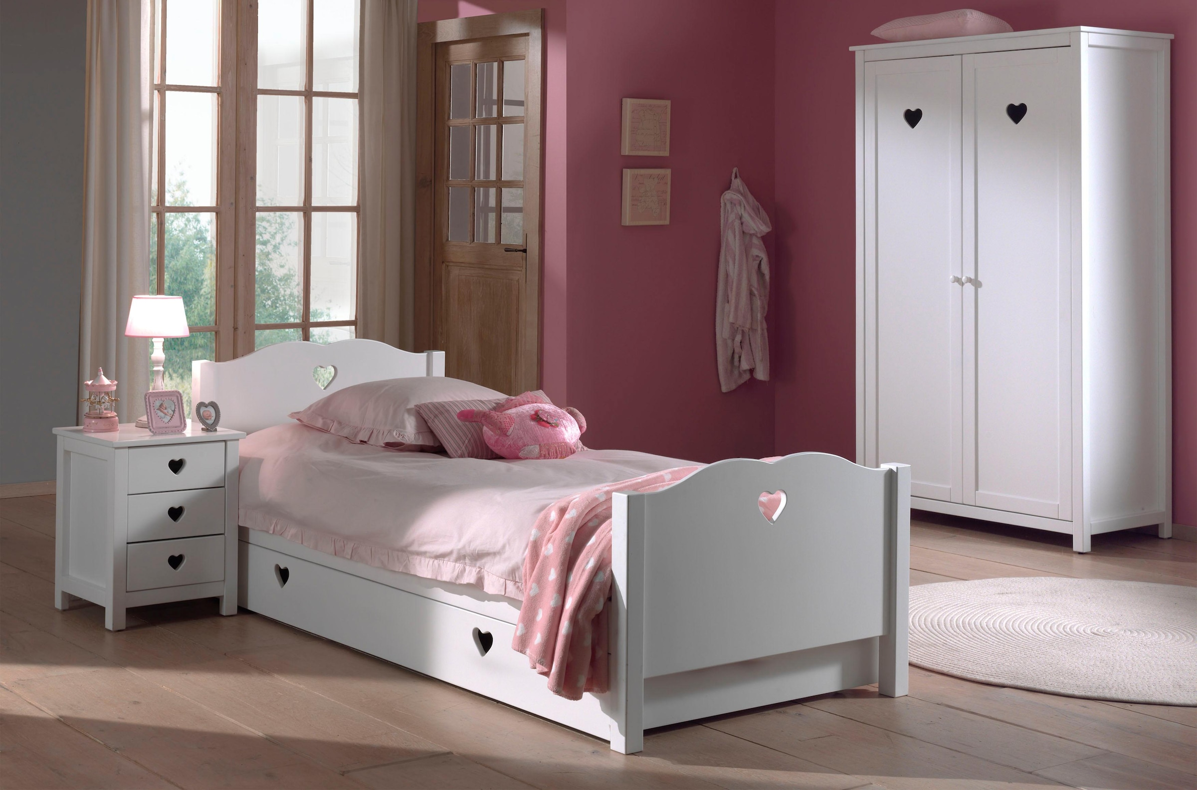 Vipack Schubkasten »Amori, auf Rollen zum Unterschieben unter das Bett«, (B/H/T ca. 199x22x94cm, Bedenplatten Dekor, einfach zu bedienen), bietet viel Stauraum im Zimmer, weiß lackiert