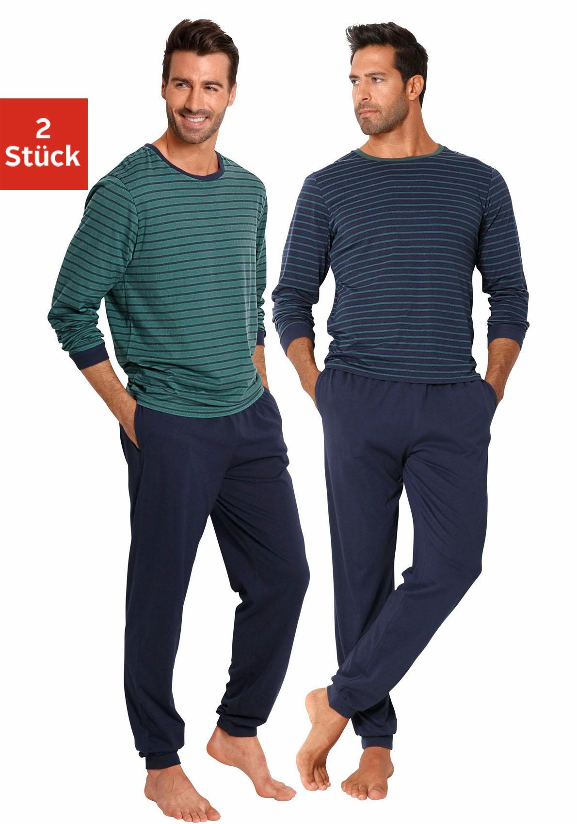 le jogger Pyjama Packung, 4 tlg. Schlafanazug lang im Streifendesign