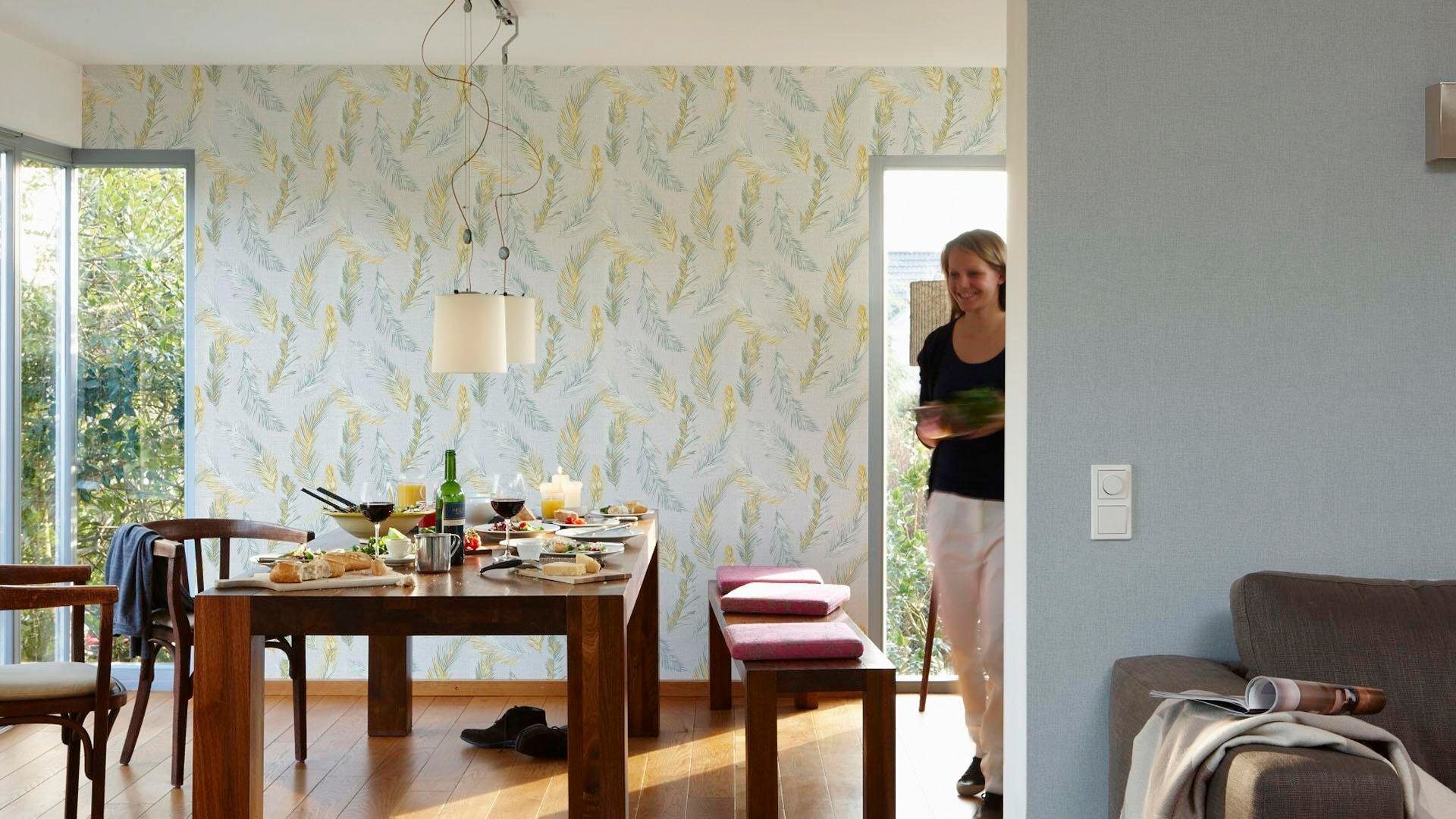 living walls Vliestapete »Four Seasons«, Strukturmuster-gemustert-Motiv, Boho Tapete Federn Tapeten Wohnzimmer Schlafzimmer Küche modern Design