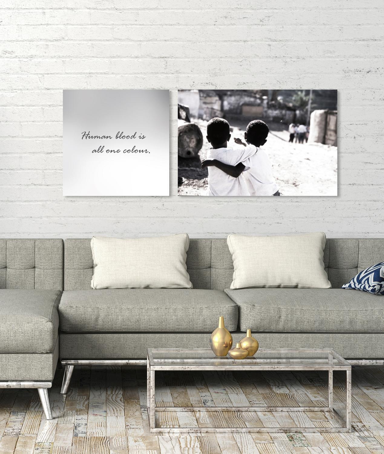 queence Leinwandbild »Blood«, Kind-Kinder-Schwarz-Weiß-Kunst-Modern-Bar & Lounges-Sprüche-Sprüche & Texte-Schriftzug-Schriftzüge, (Set), Premium-Leinwandstoff, Handarbeit aus Deutschland, Spruch, 2er Set