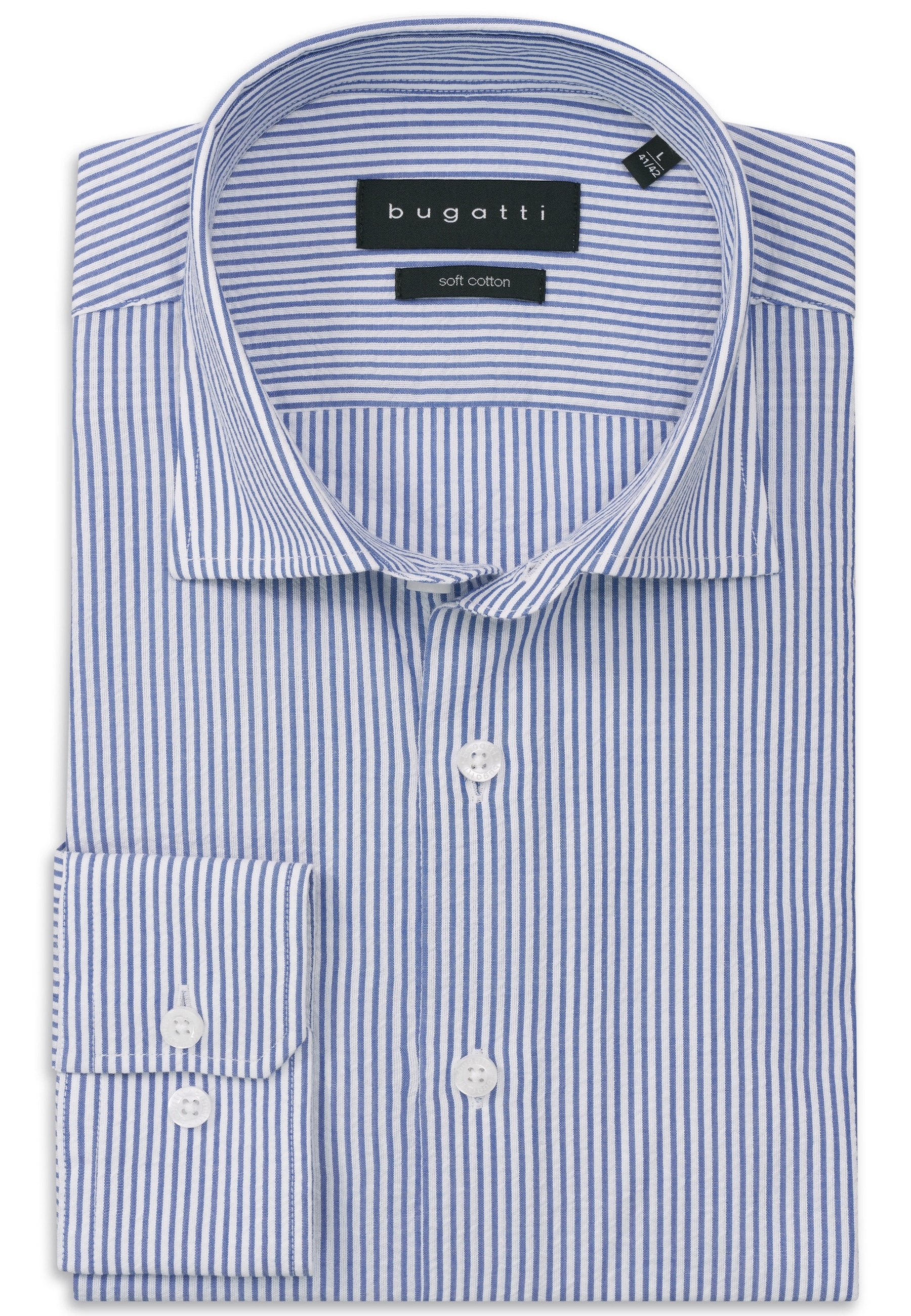 bugatti Streifenhemd gestreift Modern Fit Seersucker