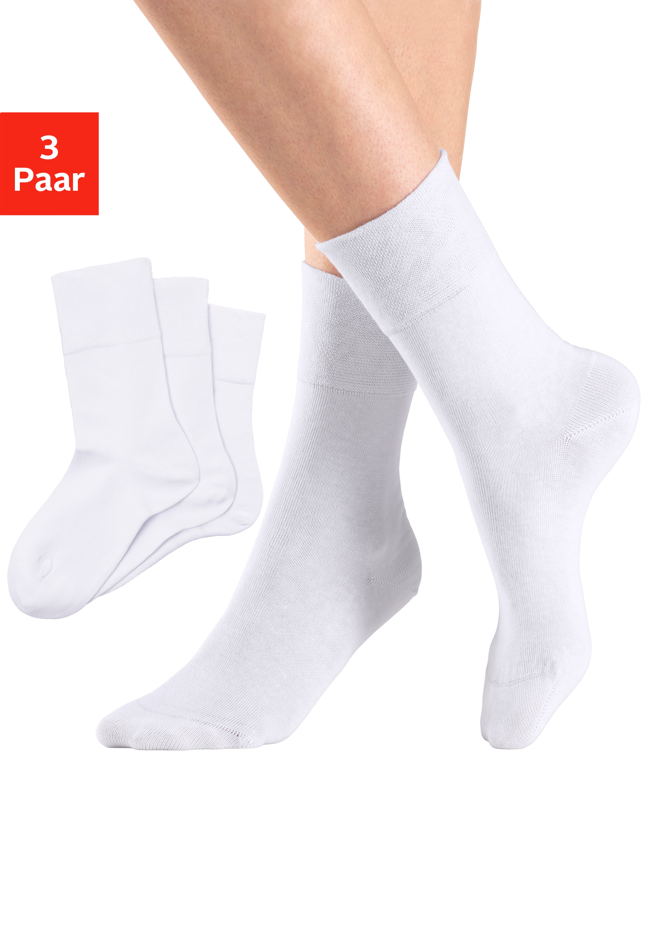 H.I.S Socken "Diabetikersocken Damen Herren Socken" Packung, 3 Stk. tlg. mit Komfortbund auch für Diabetiker geeignet