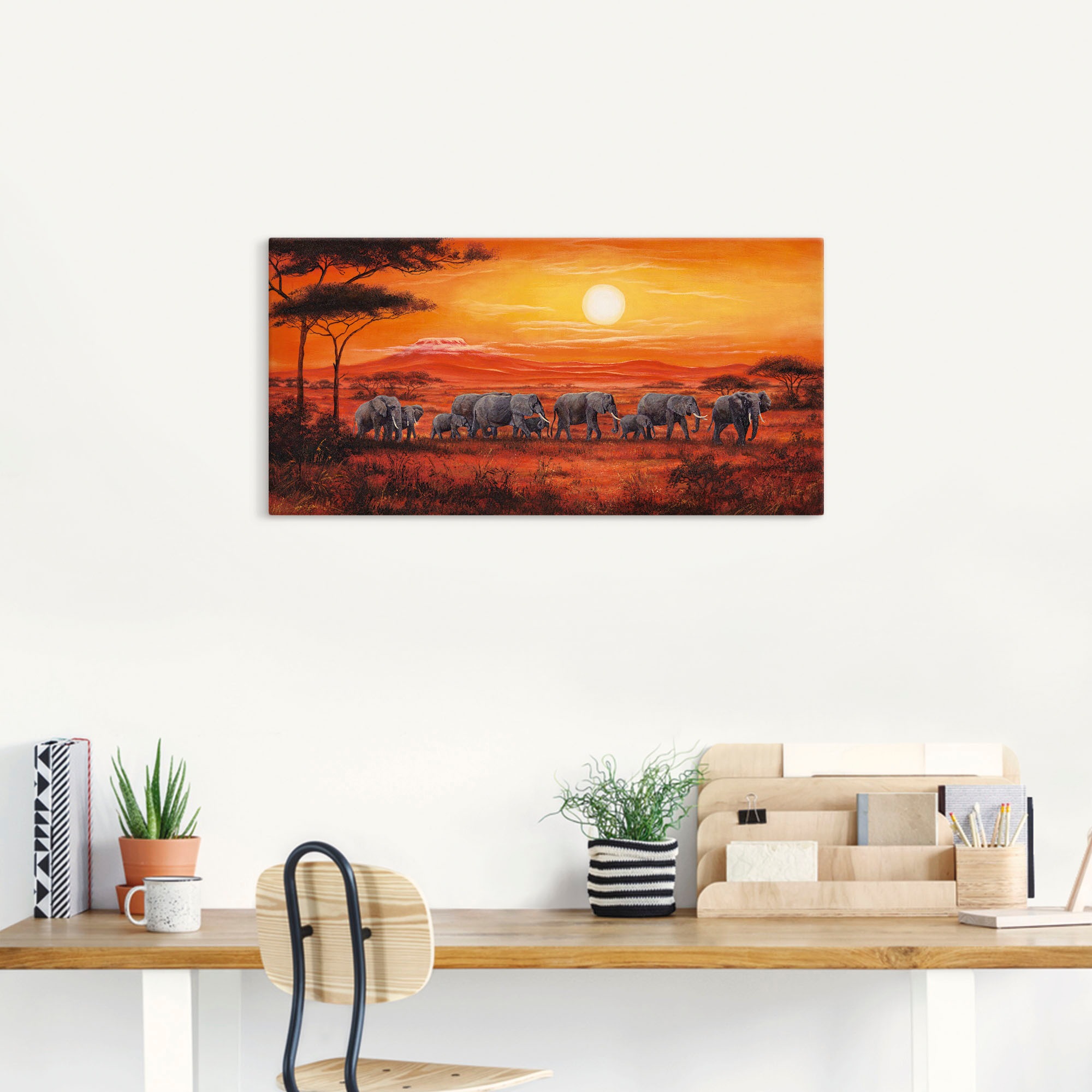 Artland Wandbild "Elefantenherde" Wildtiere 1 Stk. tlg. auf Holzrahmen gesp günstig online kaufen