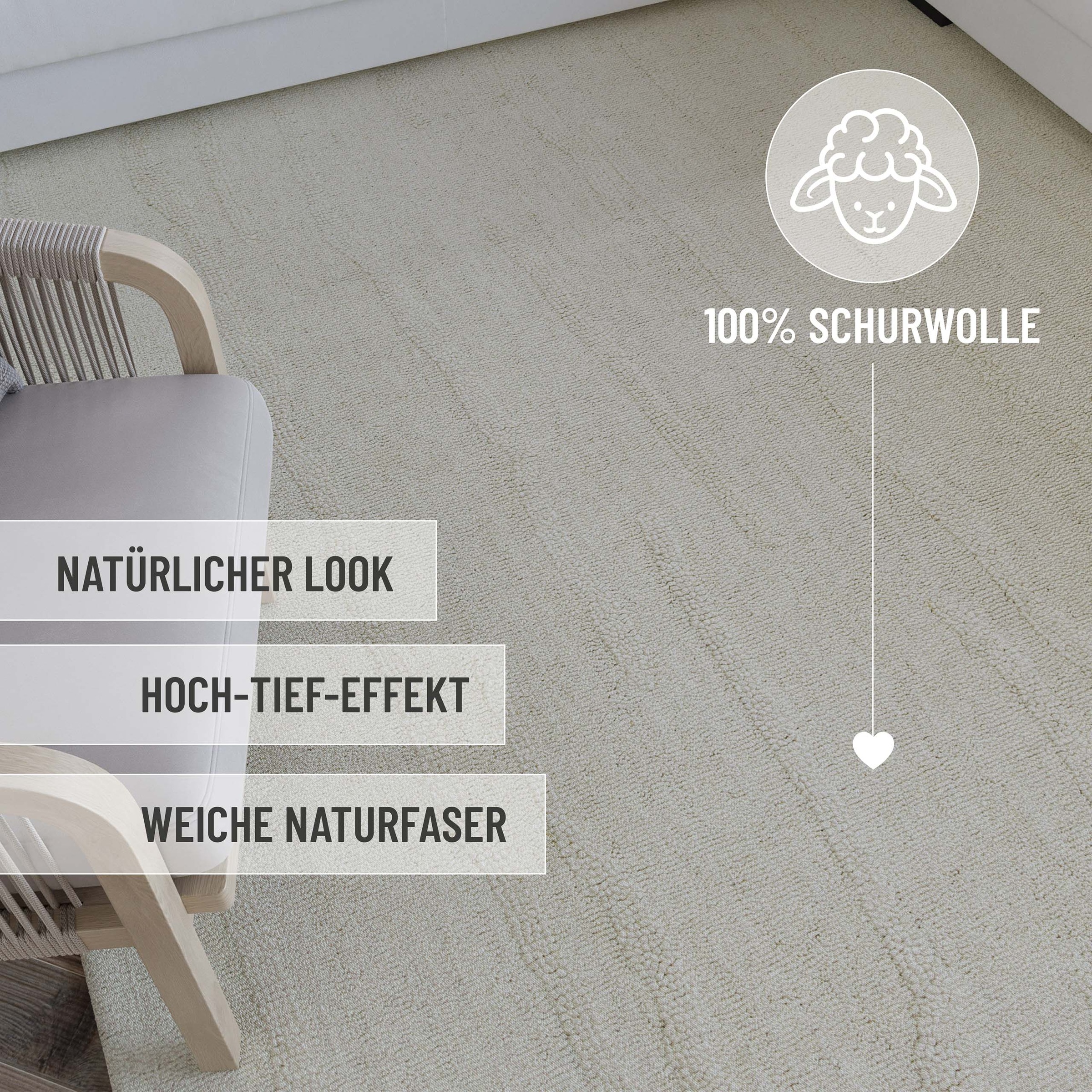 Wecon home Wollteppich »Hamptons TWENTY«, rund, 15 mm Höhe, Schurwolle, Kurzflor, Wohn- & Schlafzimmer, elegant, Streifen-Muster