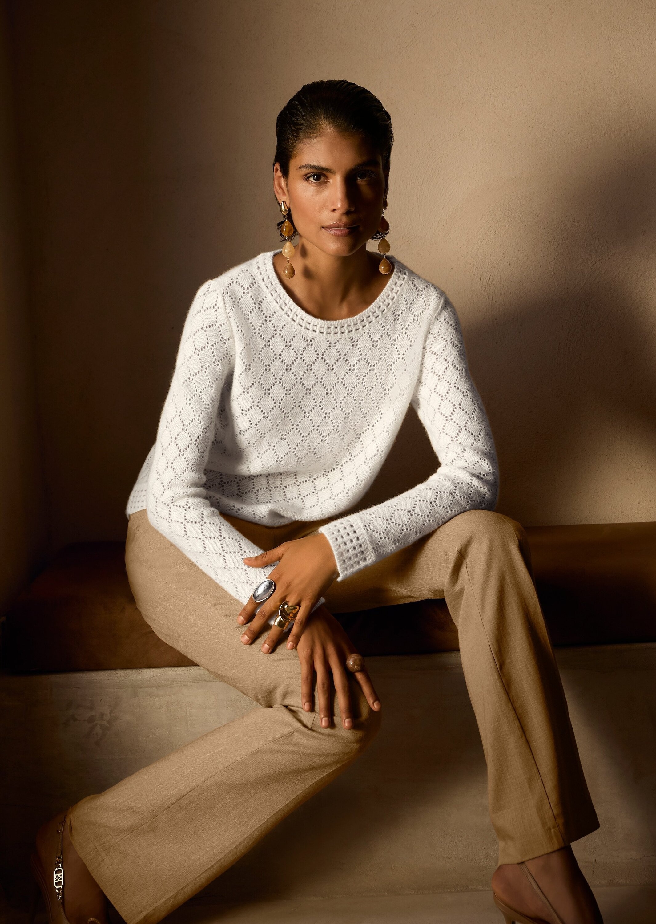 MADELEINE Longpullover »Kaschmirpullover Sommerpulli mit Ajourmuster«