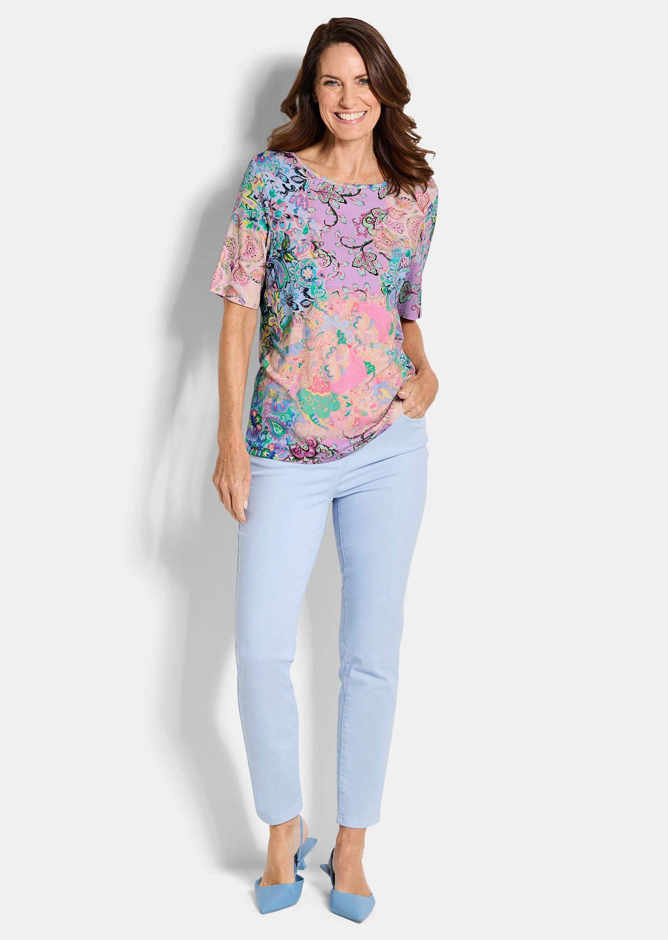 GOLDNER Print-Shirt »Kurzgröße Viskoseshirt mit Paisley-Muster« stretchbequemer Viskosejersey