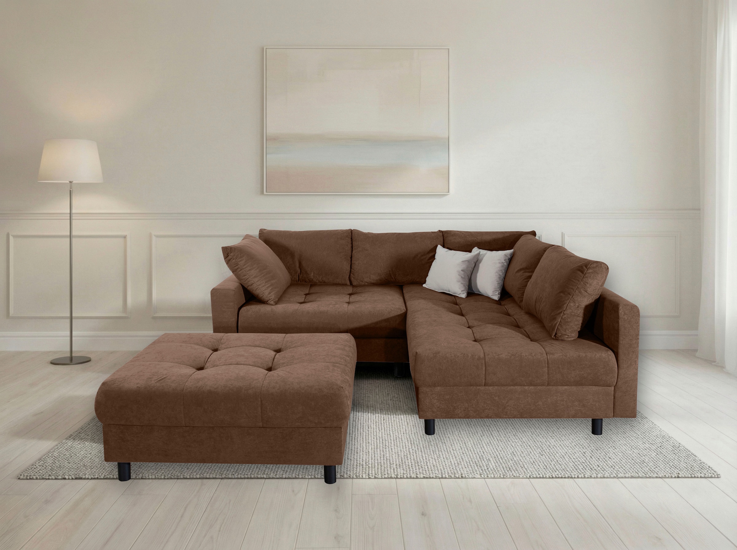 OTTO home Ecksofa "Antonia L-Form, B: 215 cm" Ecksofa, Rückenkissen, ottomane beidseitig montierbar, Bonnelfederkern