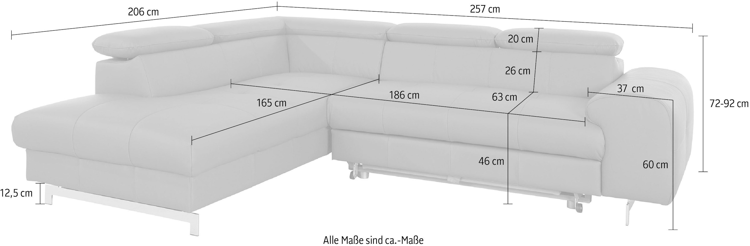 COTTA Ecksofa »Chef L-Form«, mit Kopfteilverstellung, edle Metallkufen, wahlweise mit Bettfunktion
