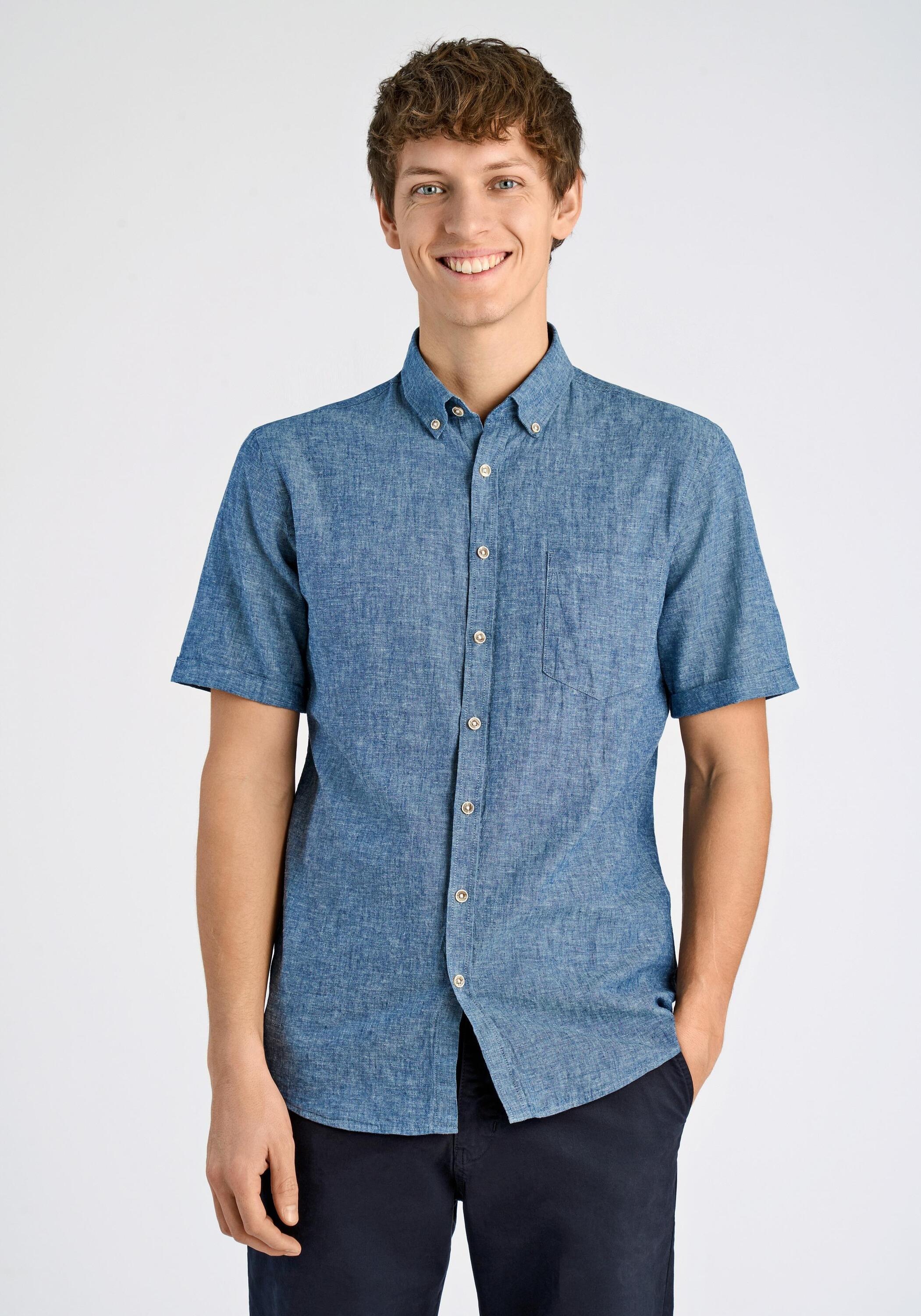 Leinenhemd LINDBERGH "Leinenhemd Relaxed Fit", Herren, Gr. S, Normalgrößen, blau (navy), Obermaterial: 55% Leinen, 45% Baumwolle, Hemden