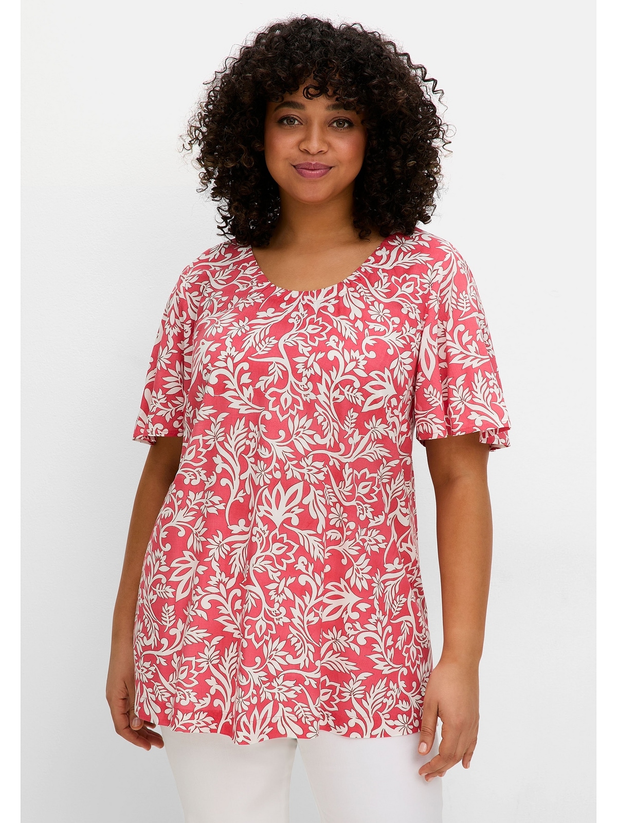 Sheego Tunika "Große Größen", mit Blätterprint und Flügelärmeln günstig online kaufen
