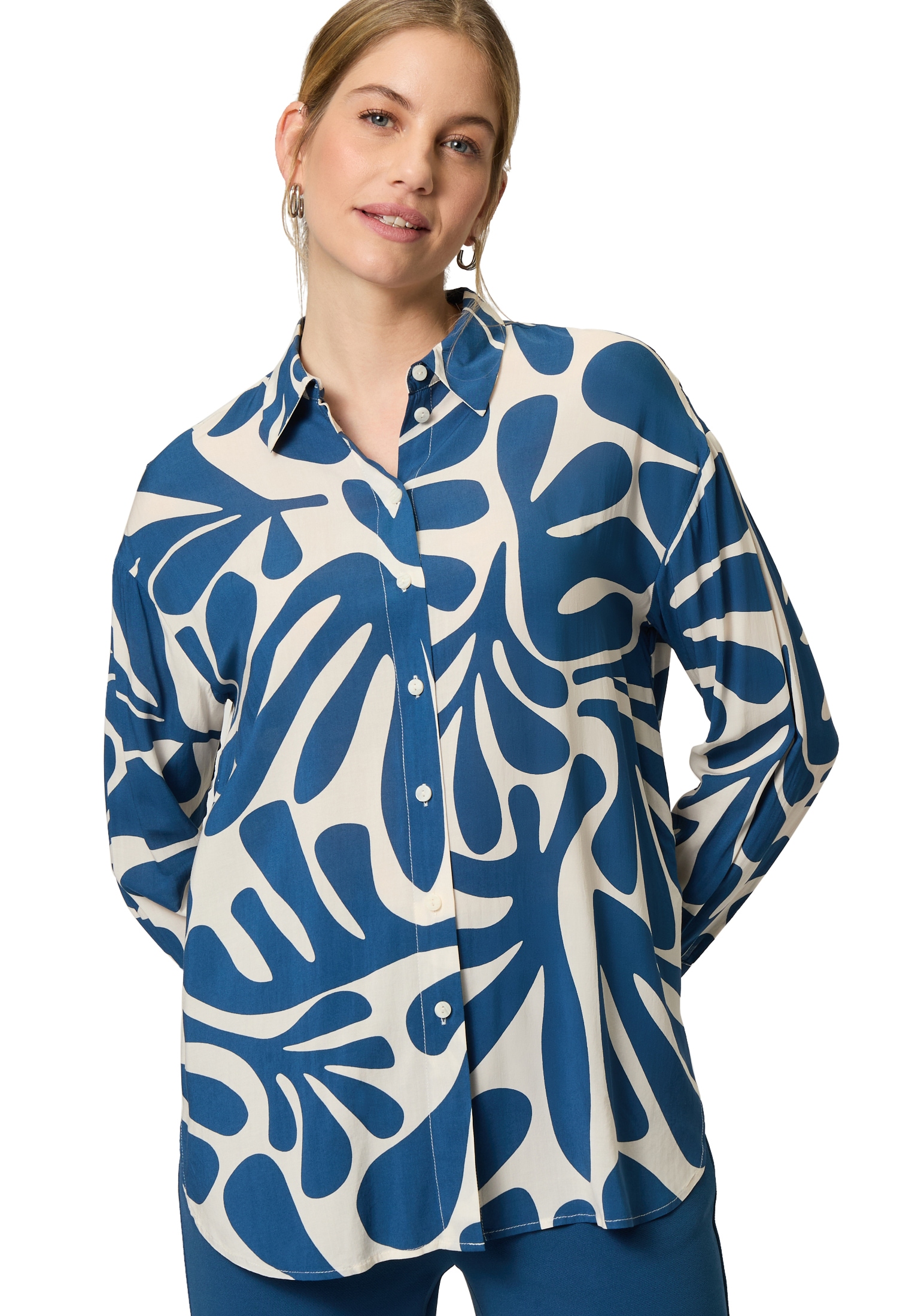 Zero Schlupfbluse "zero Damen Oversized-Bluse mit Blattmuster" günstig online kaufen