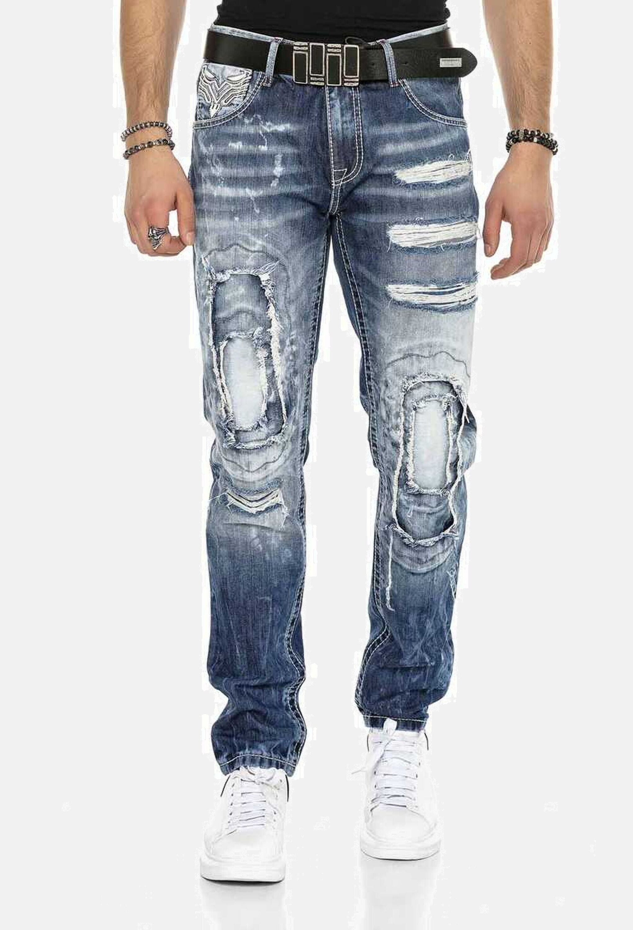 Cipo & Baxx Regular-fit-Jeans »Cipo & Baxx Jeans DENIM« bequeme Jeans im ausgefallenen Lagen-Design, CD611