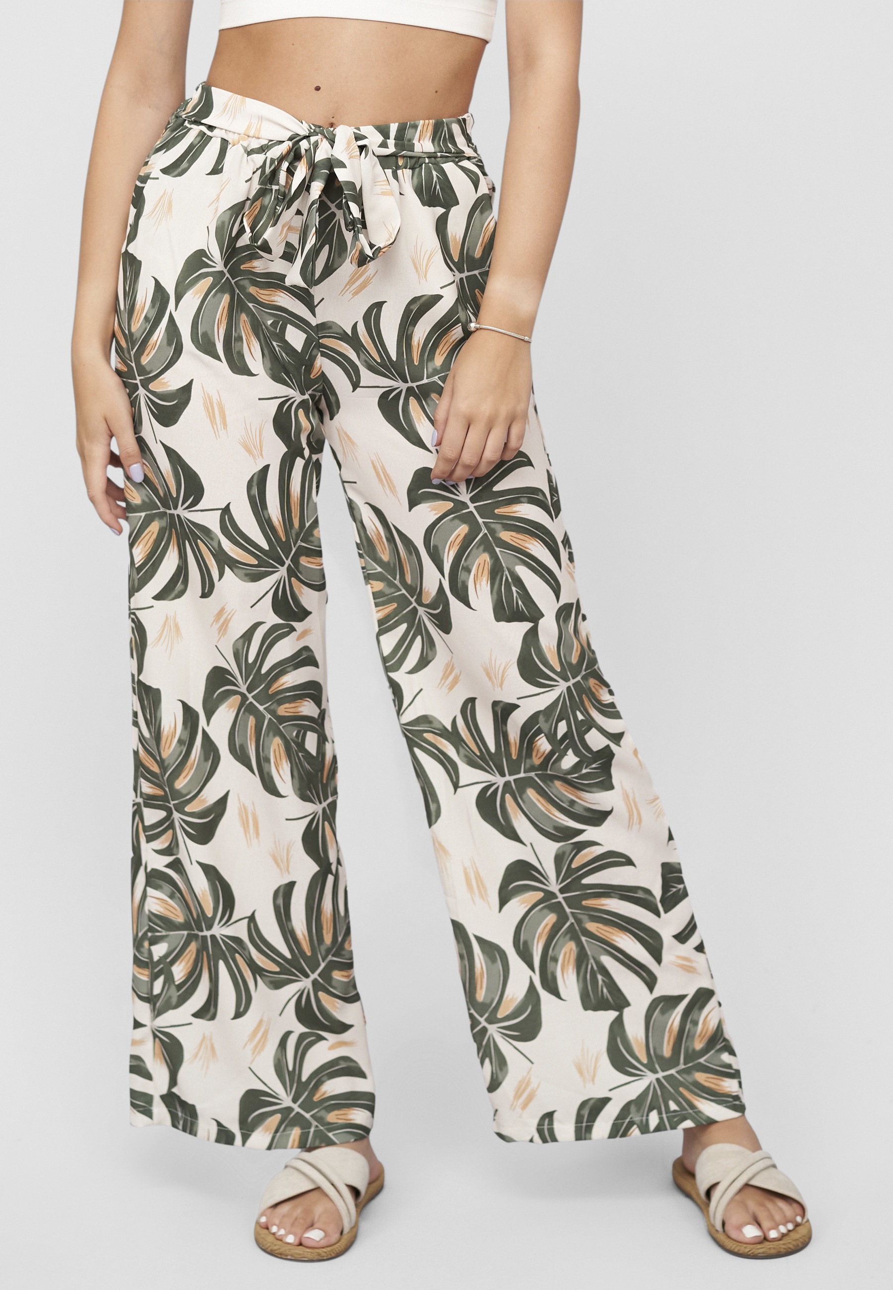 CLOUD 5IVE Stoffhose »CLOUD 5IVE Summer Pants with palm print and tie belt«