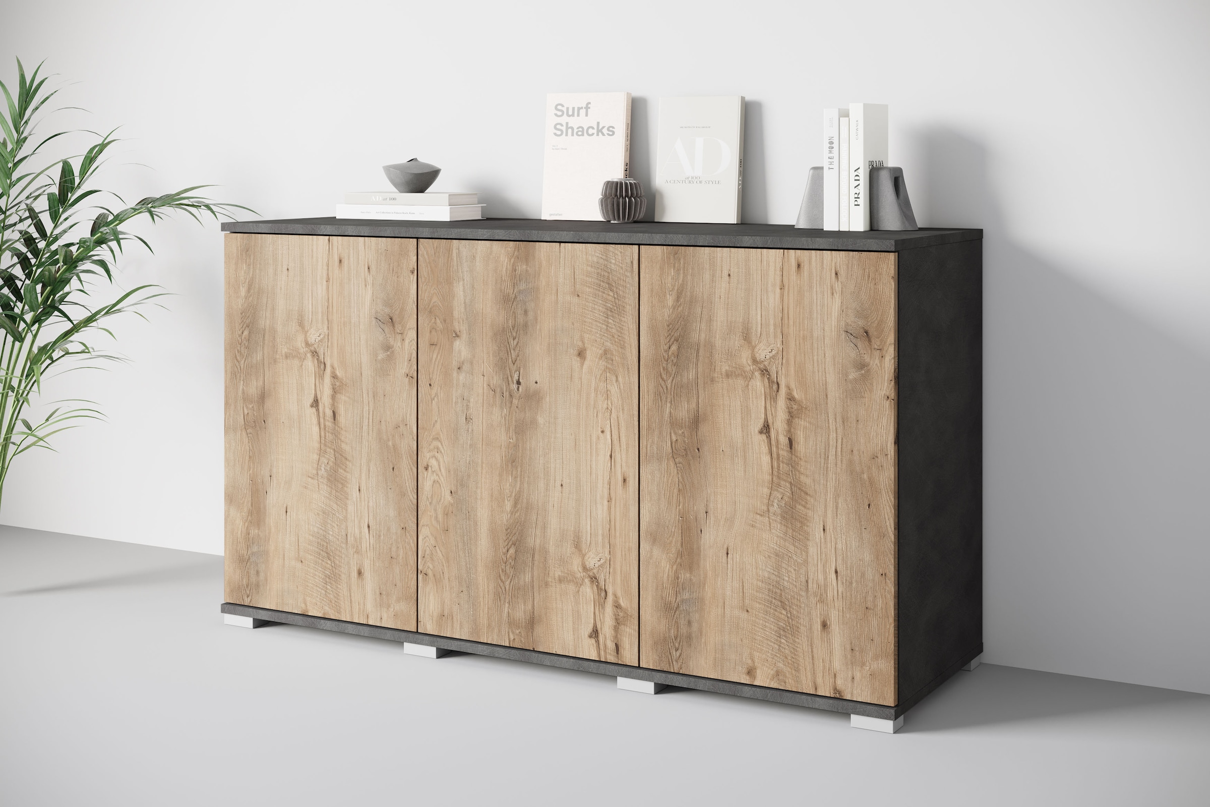 INOSIGN Sideboard »Kenia, moderne grifflose Kommode mit 3 Türen, Breite 120 cm«, (1 St.), Push-to-Open-Fronten, höhenverstellbaren Einlegeböden