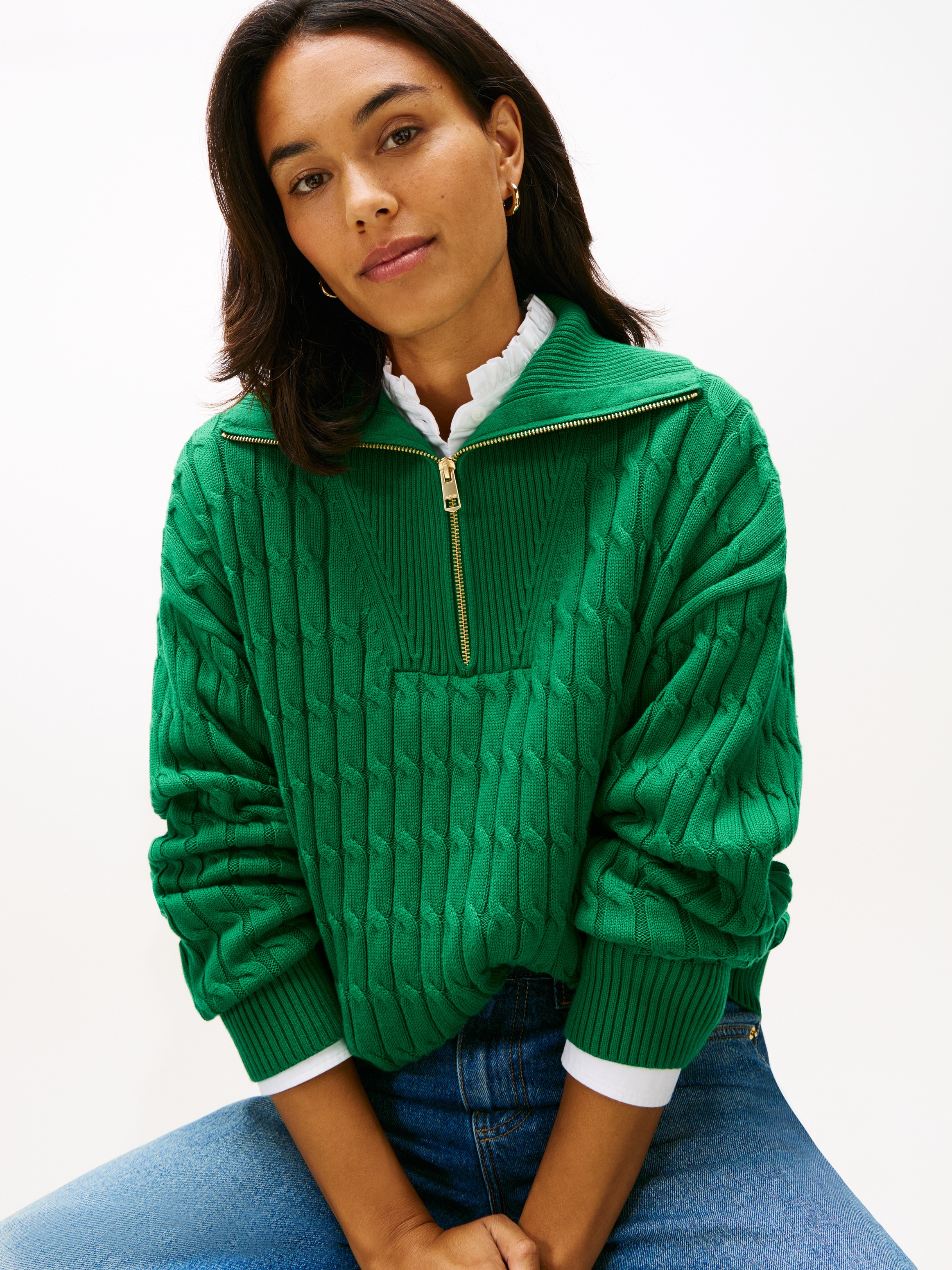 Tommy Hilfiger Troyer "CO CABLE MID GG 1/2 ZIP LS SWT" mit Zopfmuster günstig online kaufen