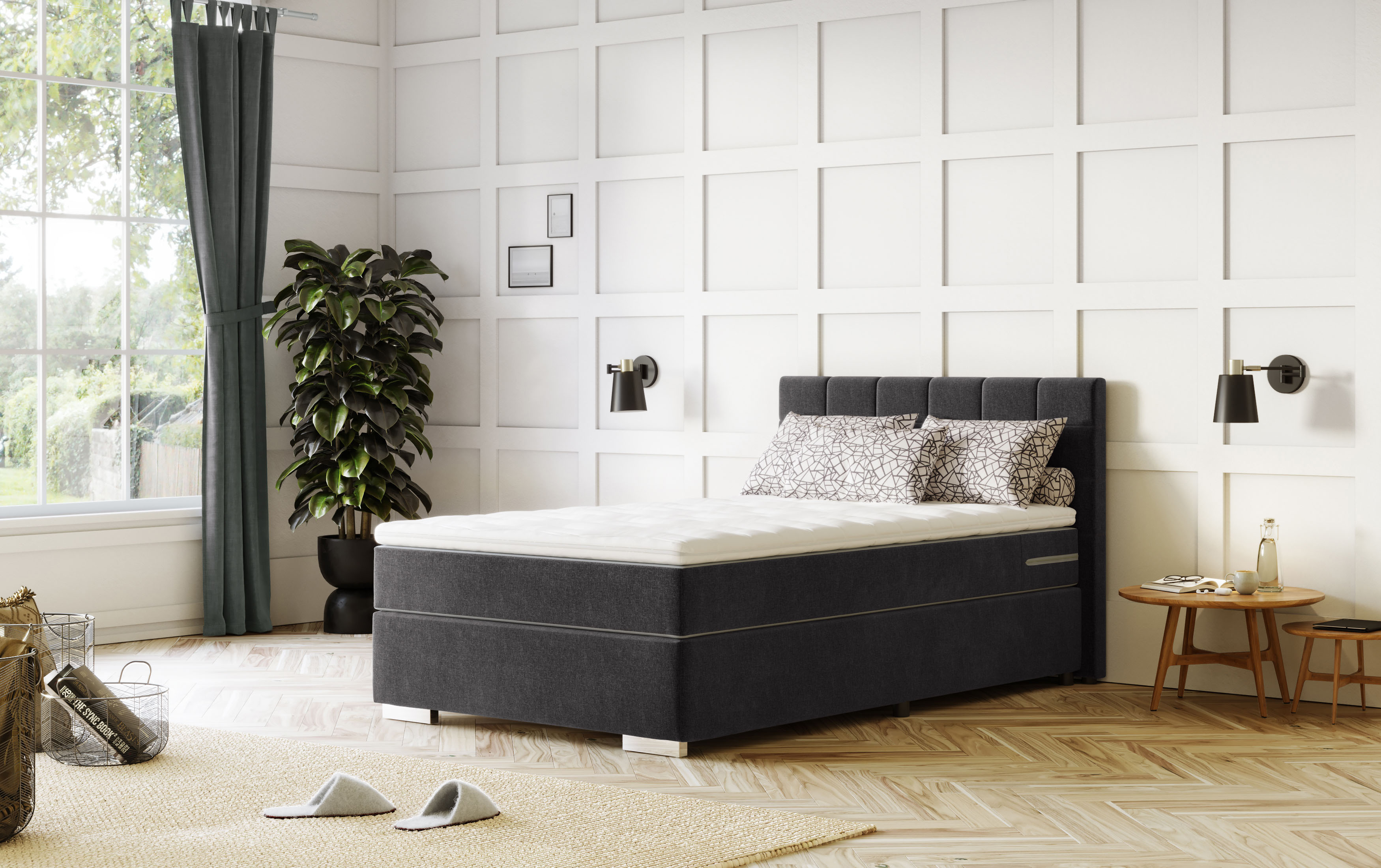 COTTA Boxspringbett "SIMBA, inkl. Taschenfederkernmatratze H3 oder H4 und Komforttopper" Strukturstoff-Bezug, Liegefläche wahlweise 120x200 bis 200x200 cm