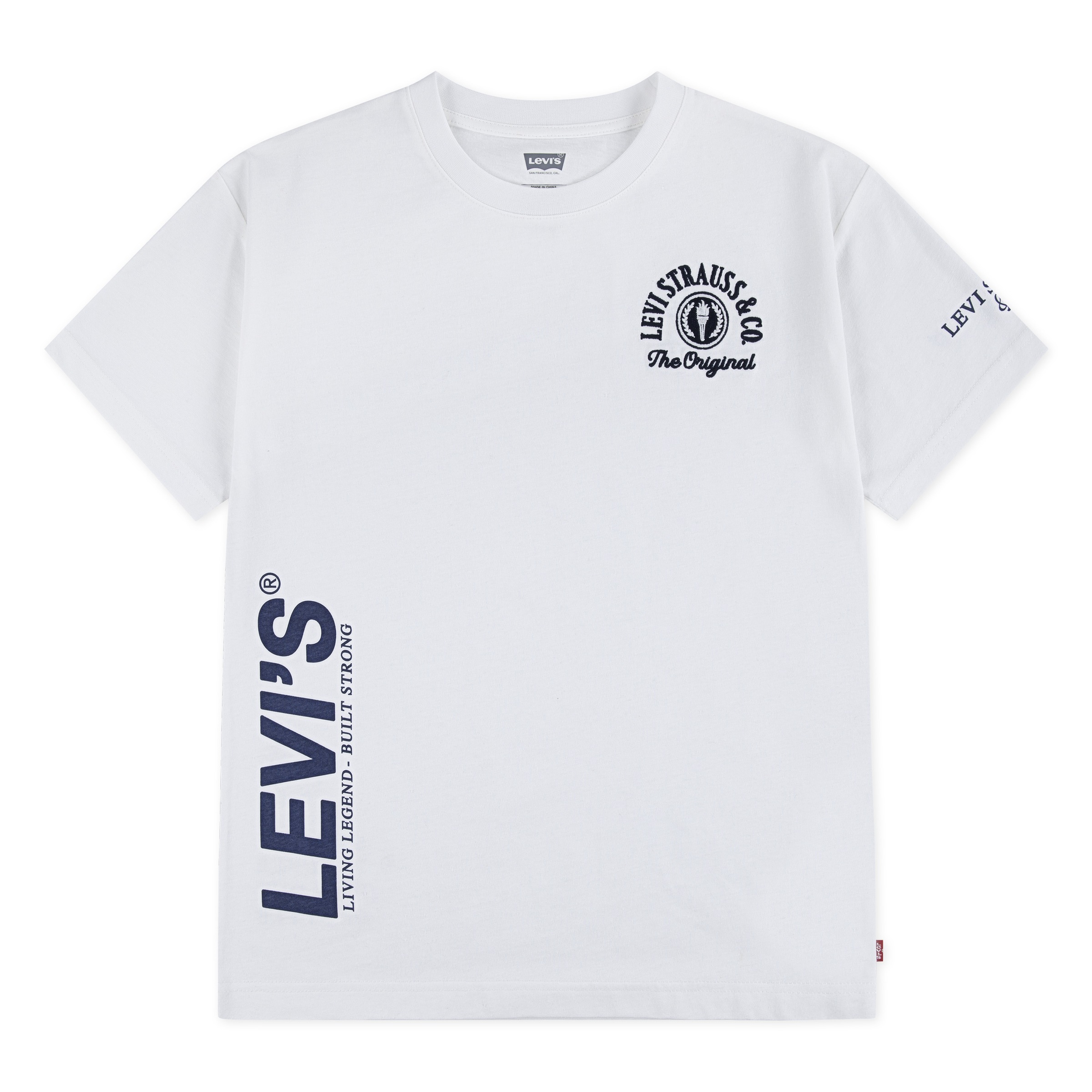 T-Shirt LEVI'S KIDS "LVB URBAN PREP TEE", Mädchen, Gr. 6 (116), hellweiß, Jersey, Obermaterial: 60% Baumwolle, 40% Polyester, bedruckt, bestickt, normal hüftbedeckend, Rundhals, Shirts T-Shirt, for Boys, mit Stickerei und Print