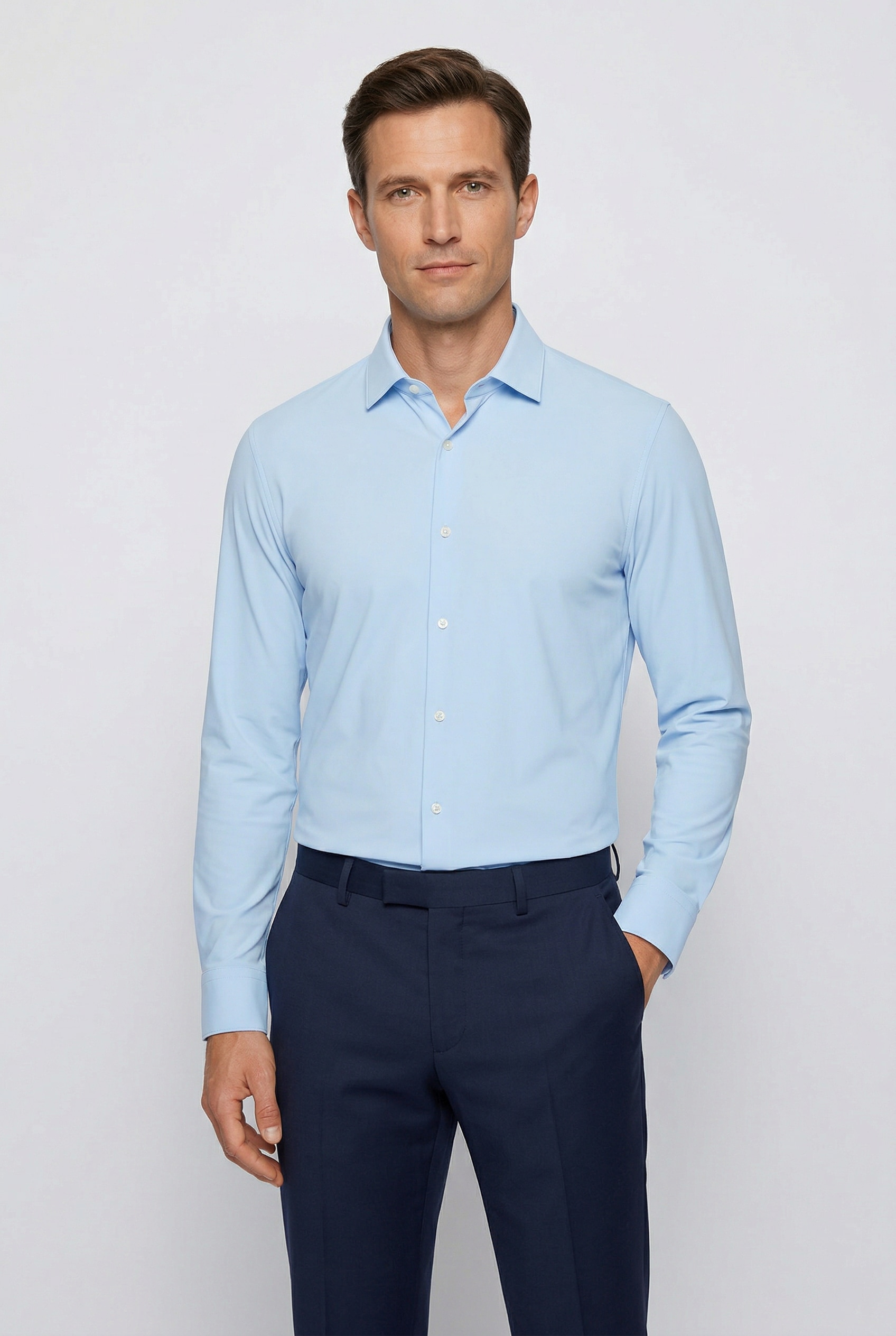 BOSS Langarmhemd "HANK" Kentkragen, Performance-Stretch-Jersey