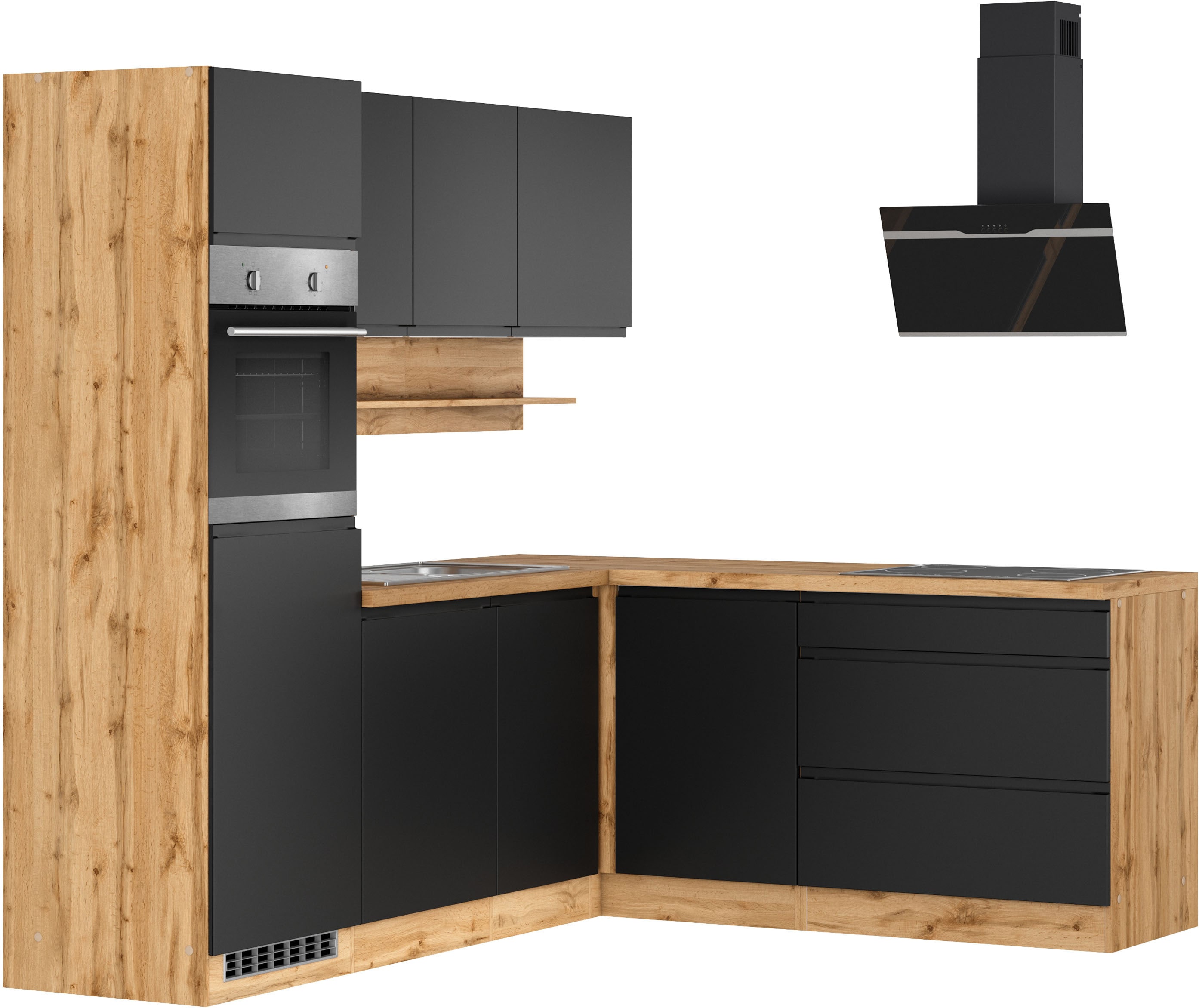 KOCHSTATION "KS-Virginia,neu in verbesserter Ausführung" Arbeitsplatte 38 mm stark, Stauraum, Softclose, Stellbreite 230/190 cm, Soft-Close, ohne E-Geräte