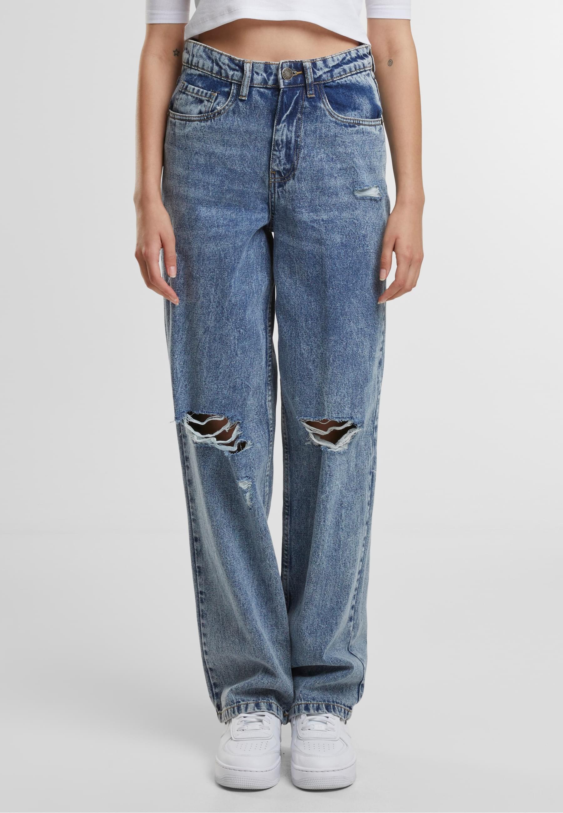 URBAN CLASSICS Bequeme Jeans »Urban Classics Ladies Distressed 90's Wide Leg Denim Pants«
