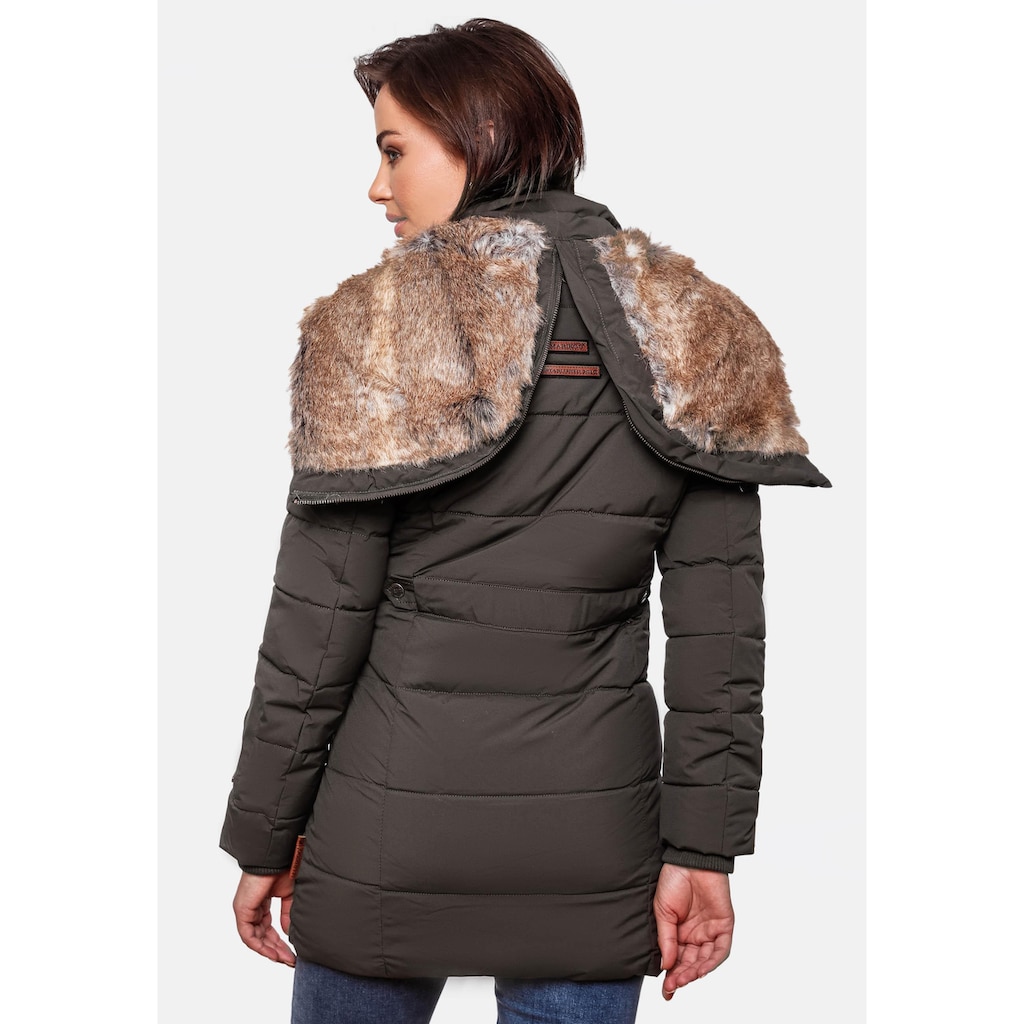 Marikoo Wintermantel »Lieblings Jacke«, stylischer Winter Steppmantel m. Kunstpelz-Kapuze