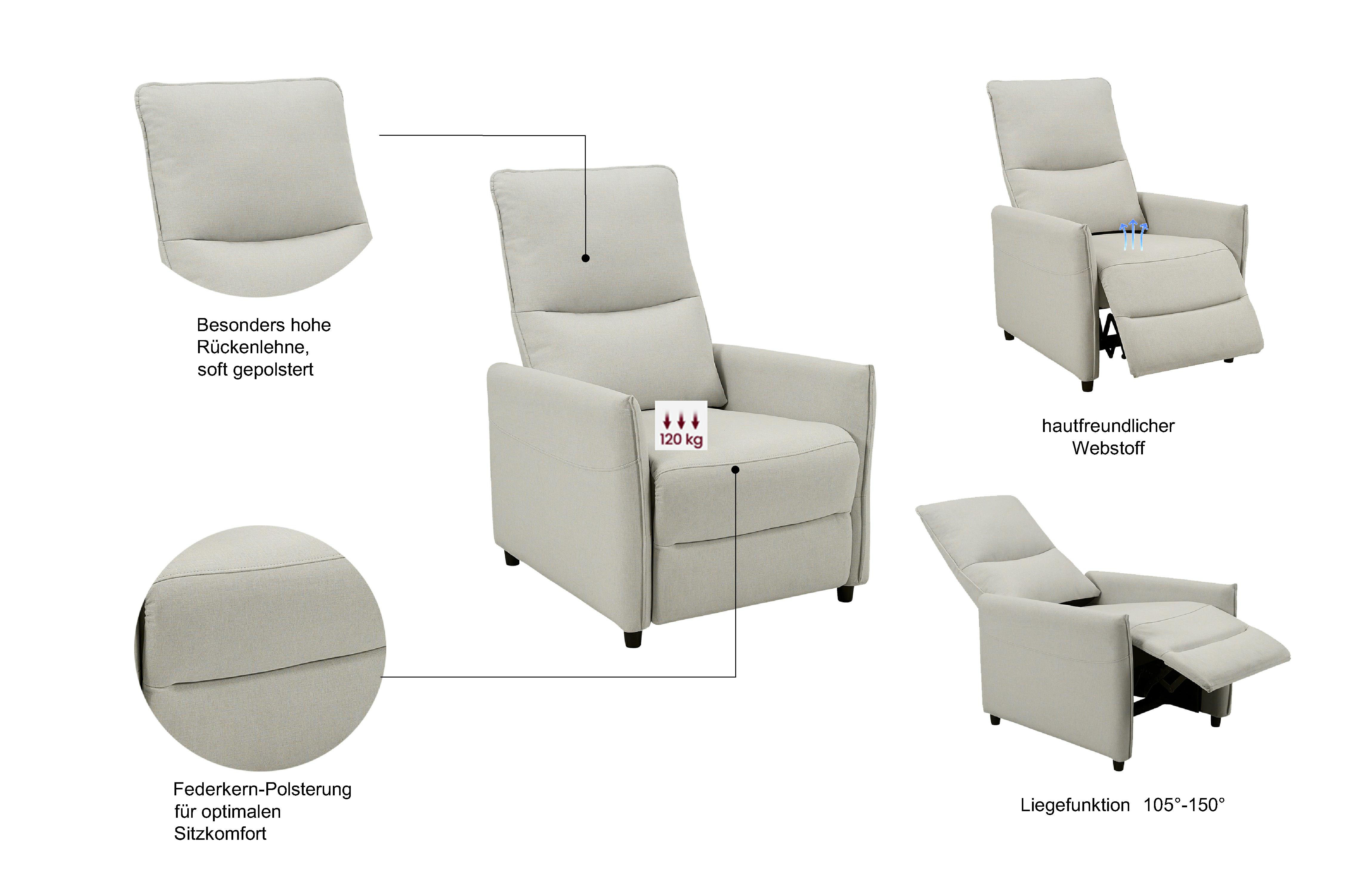 Thumbnail - INOSIGN Relaxsessel "CURRIE, mit Liegefunktion, Webstoff-Bezug, Federkern," Ruhe-Sessel, Lese-Sessel, TV-Sessel