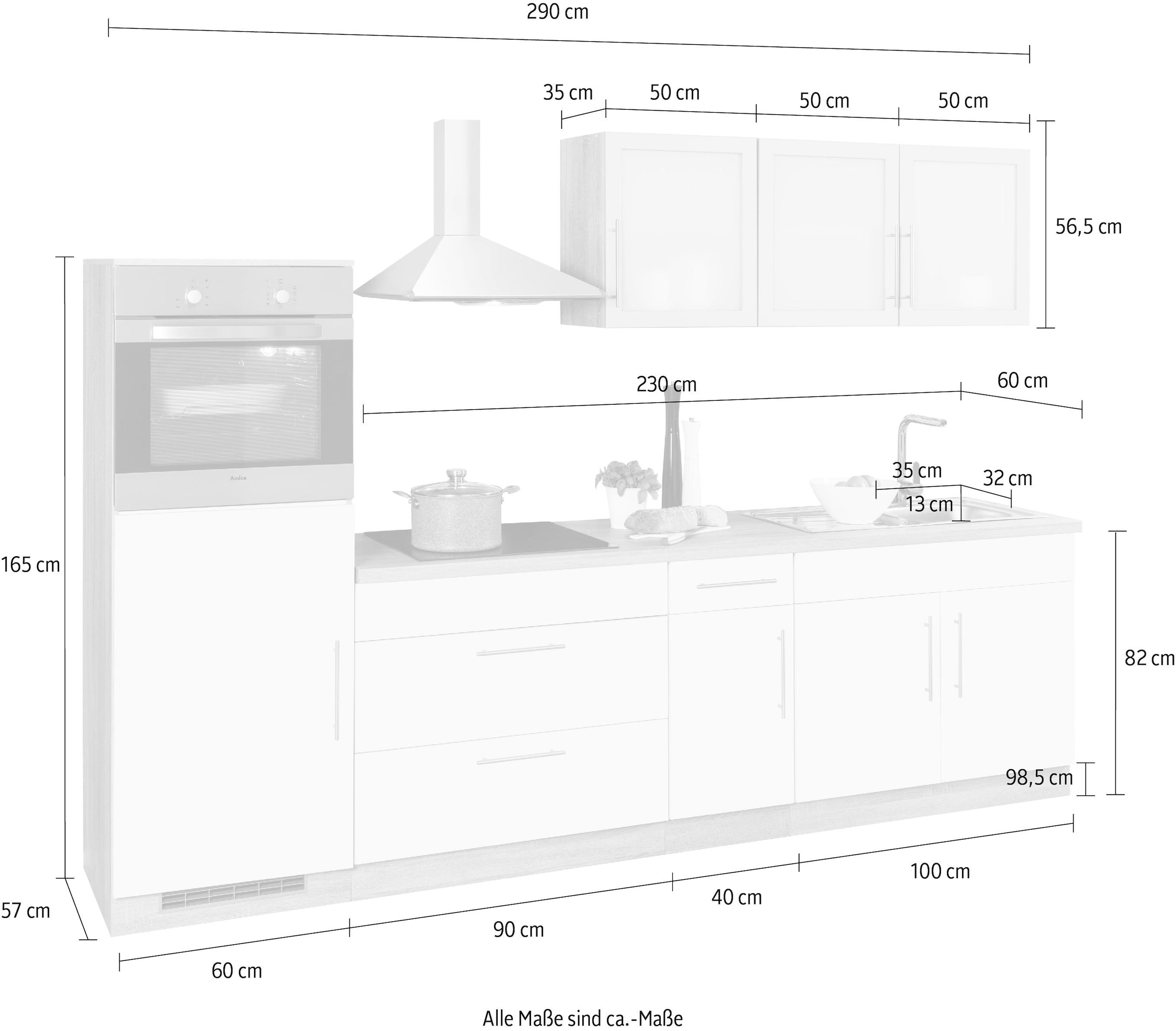 wiho Küchen Küchenzeile »Aachen«, mit | kaufen cm Breite 290 E-Geräten, BAUR