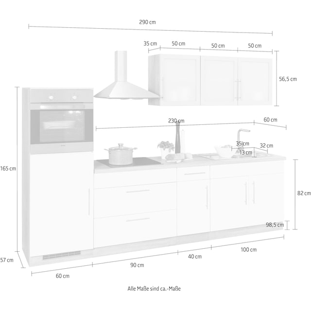 wiho Küchen Küchenzeile »Aachen«, mit E-Geräten, Breite 290 cm kaufen | BAUR