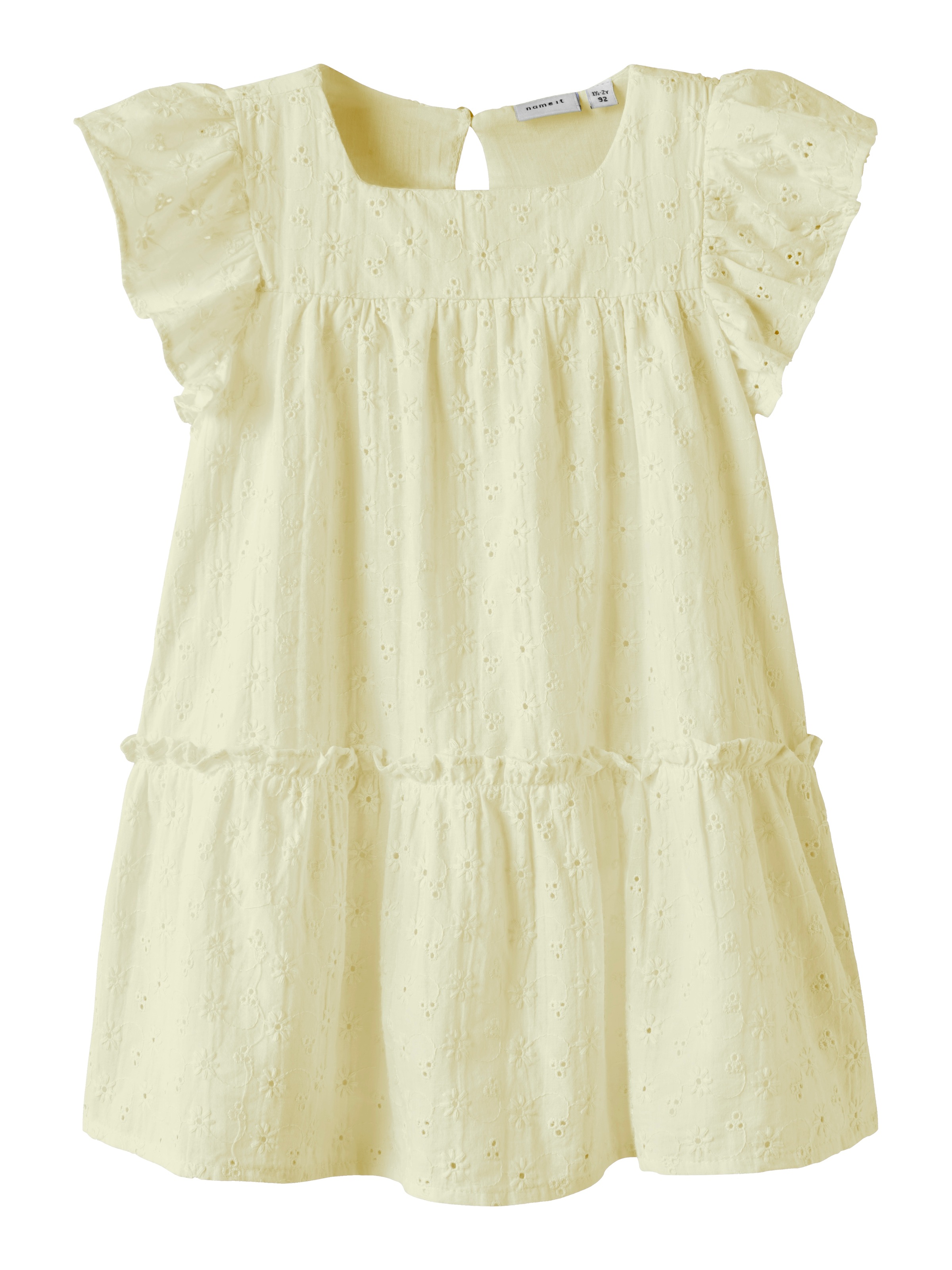 NAME IT Mädchen Spitzenkleid "NMFDETINES SS DRESS"pear sorbet, Gr. 122, Jacquardmuster, Spitze, Obermaterial: 100% Baumwolle, Kleider