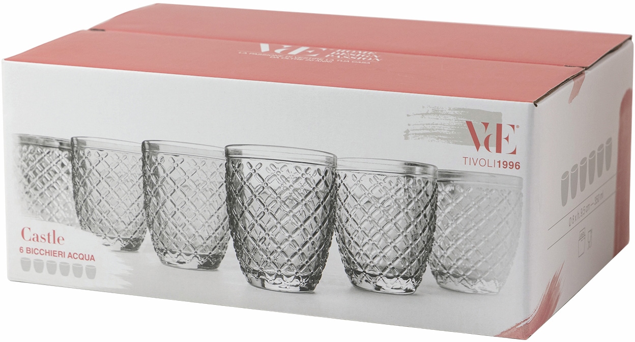 Villa d'Este Gläser-Set »Castle Transparent«, (Set, 6 tlg.), Wassergläser-Set, 6-teilig, Inhalt 350 ml