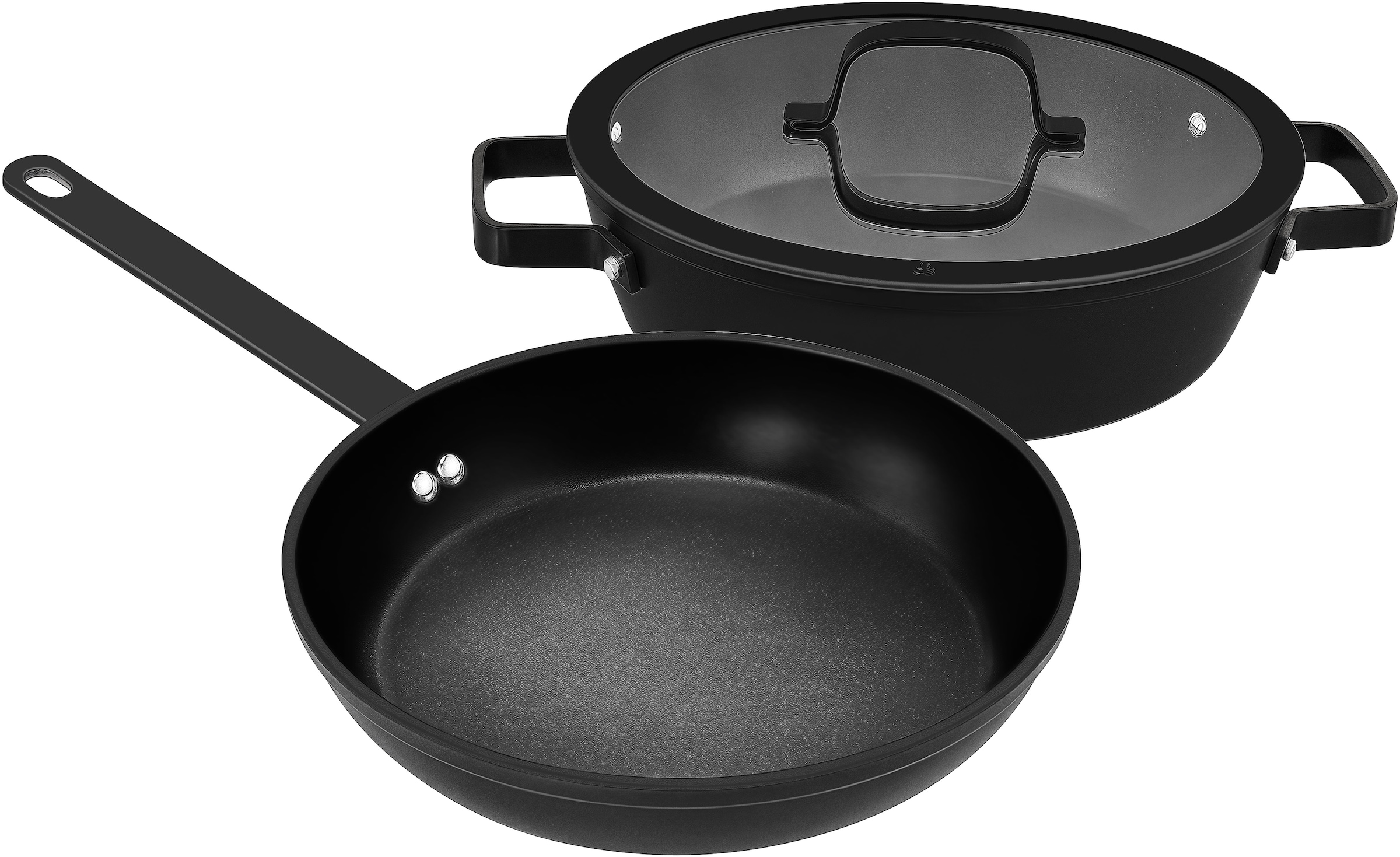 Hanseatic "ALU PRO" Aluminium Set, 1x Pfanne 24 cm, 1x Servierpfanne 28 cm mit Deckel, 3 Stk. tlg. Profi Pfannen mit Antihaftbeschichtung, für alle Herdarten, Induktion