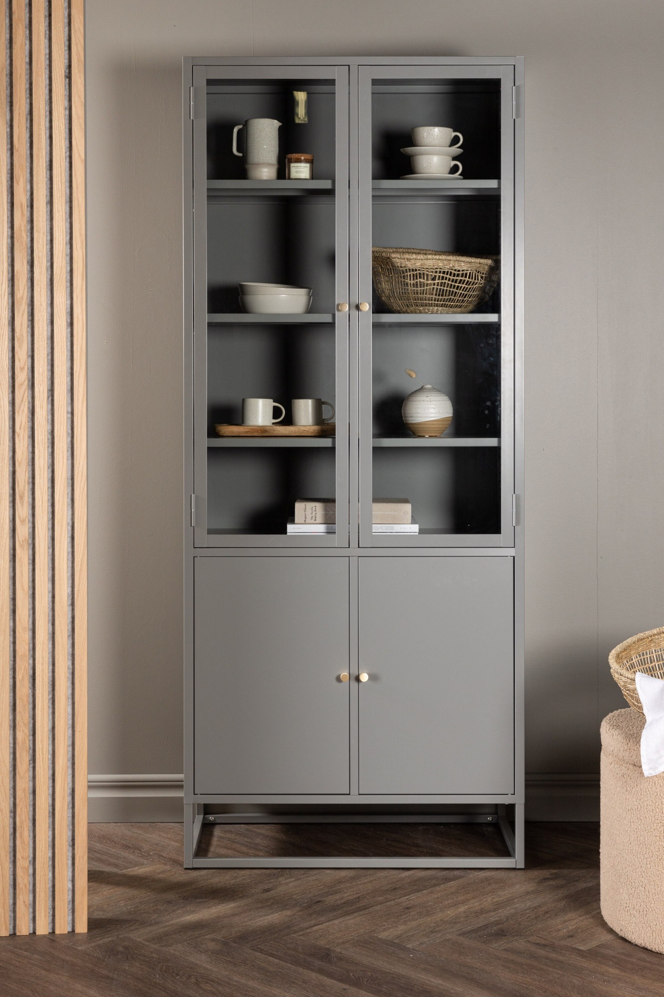 Venture Home Vitrine »Bakal, hoher Stauraumschrank aus Stahl, 4 Türen, Höhe 190 cm« Hochschrank, Pulverbeschichtung, Glastüren, Einlegeböden, kultiviert