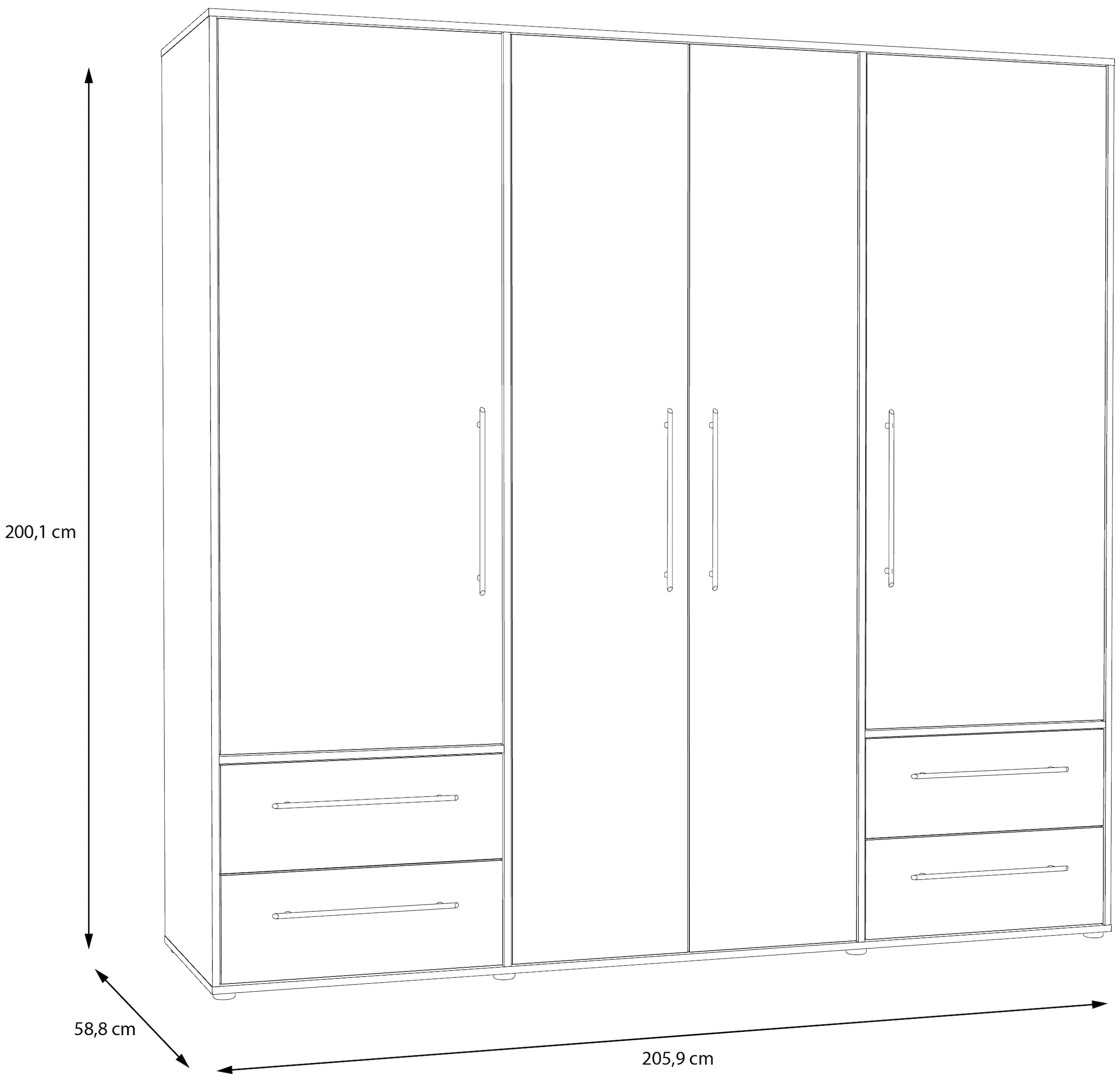 FORTE Drehtürenschrank »TOPSELLER! Made in Europe, verschiedene Größen und Farben«, mit Schubladen und Stangengriffen, pflegeleichte Oberfläche