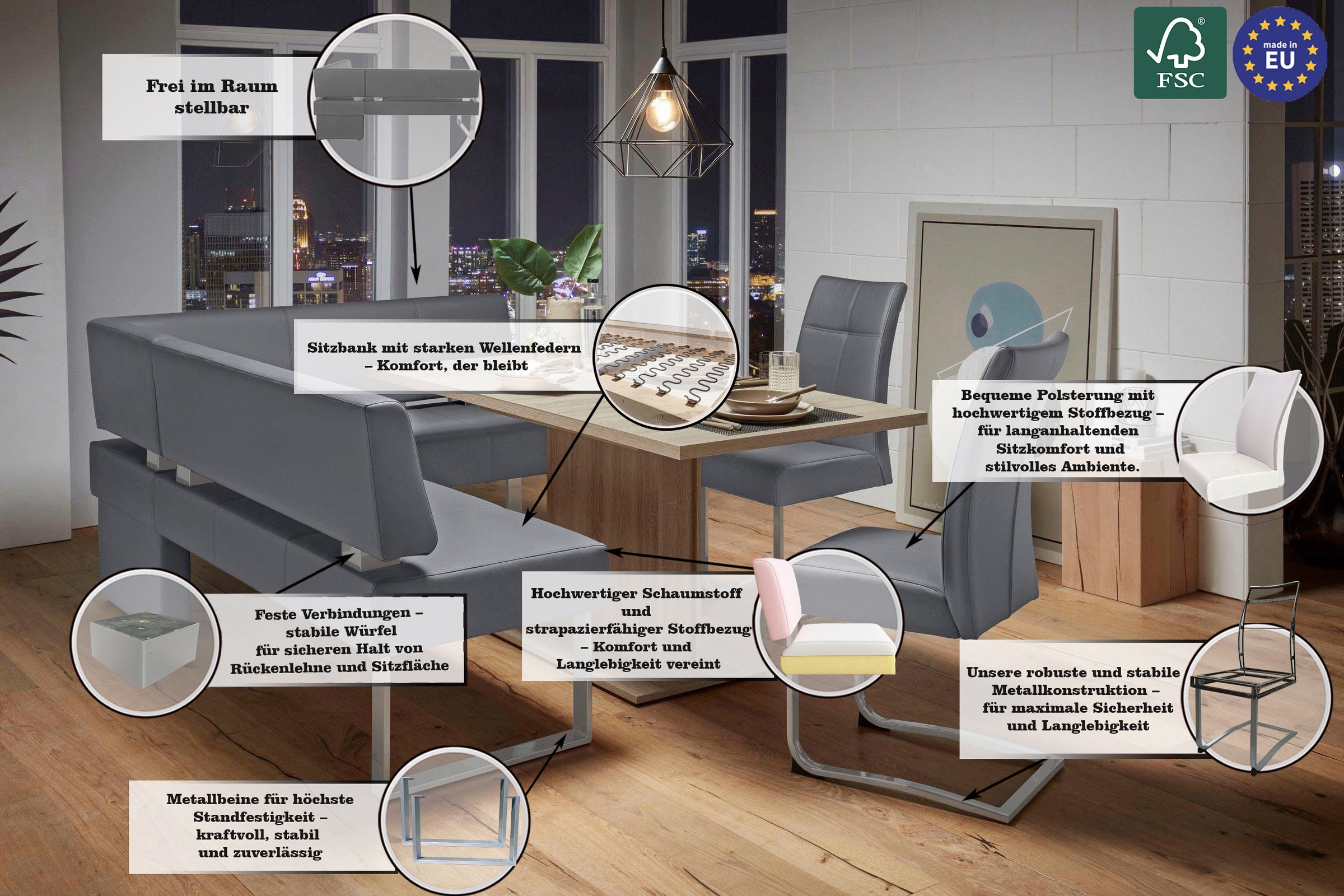 Thumbnail - Home affaire Eckbank "Rab" in 2 Breiten (180 oder 200 cm), Bezug in verschiedenen Qualitäten