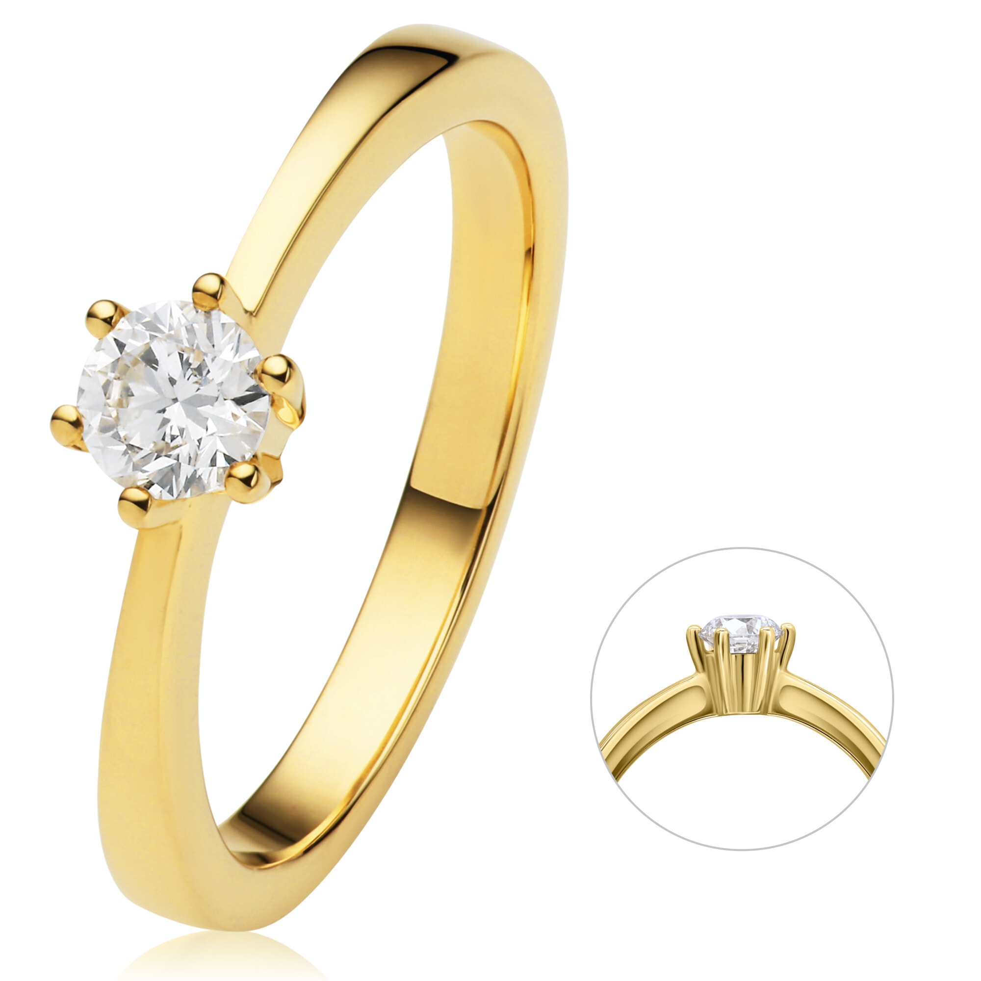 Diamantring »0.25 ct Diamant Brillant Ring aus 750 Gelbgold«, Damen Gold Schmuck