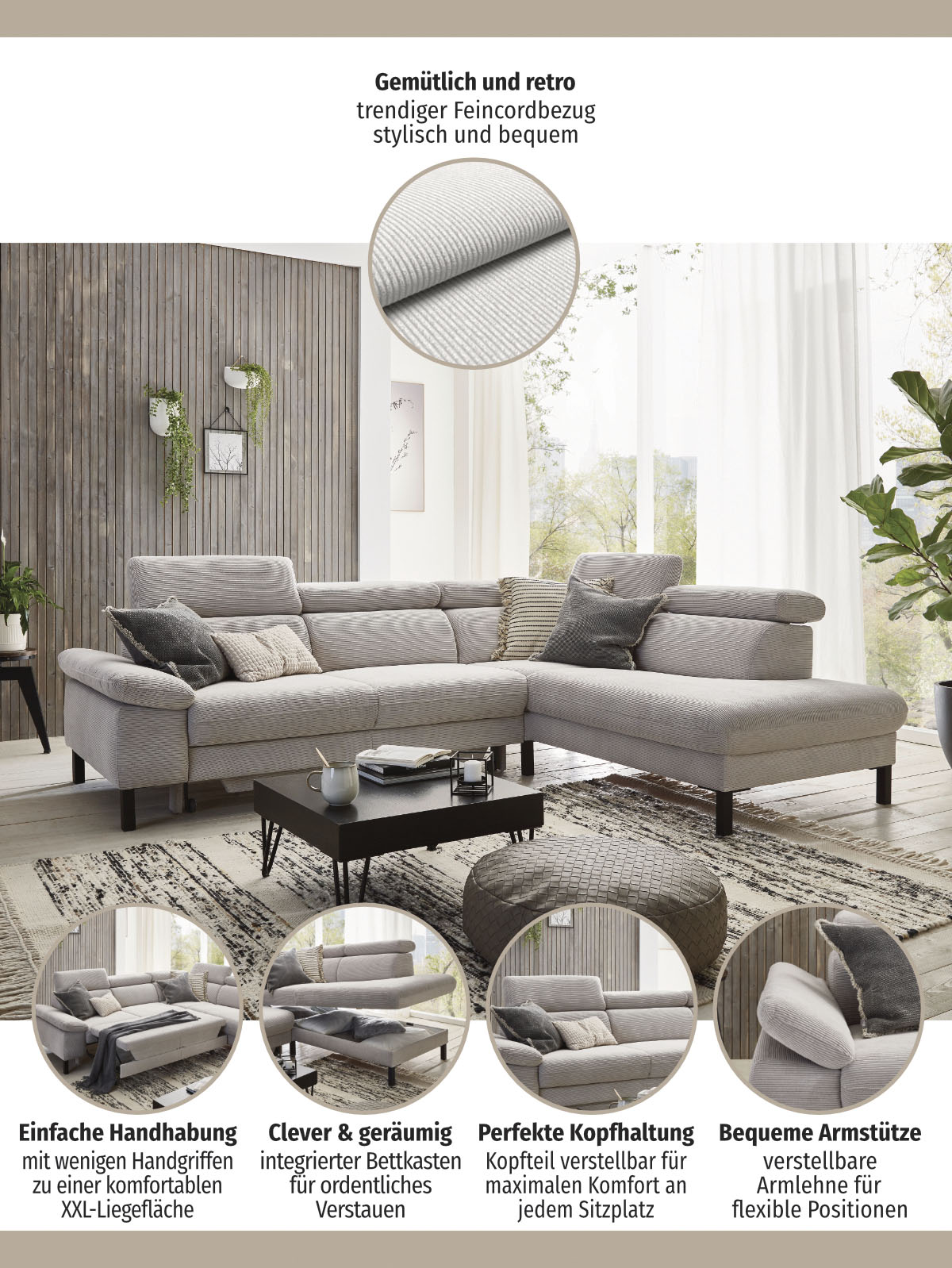 Thumbnail - Home affaire Ecksofa "Arnayon mit Querschläfer-Bettfunktion, Schlafsofa, großer Bettkasten", manuelle Kopfteilverstellun...