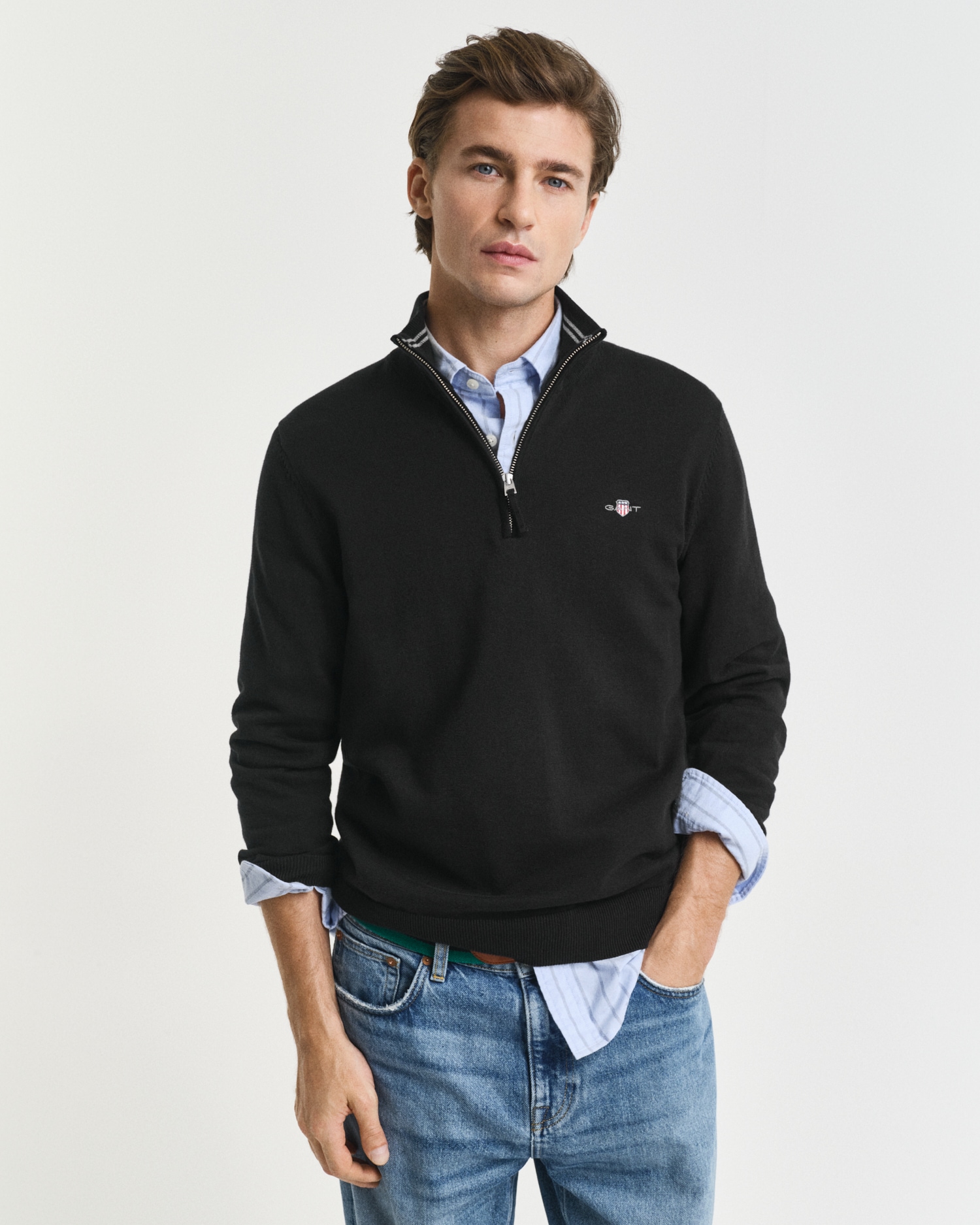 Gant Troyer »CLASSIC COTTON HALF ZIP«, mit gerippten Details