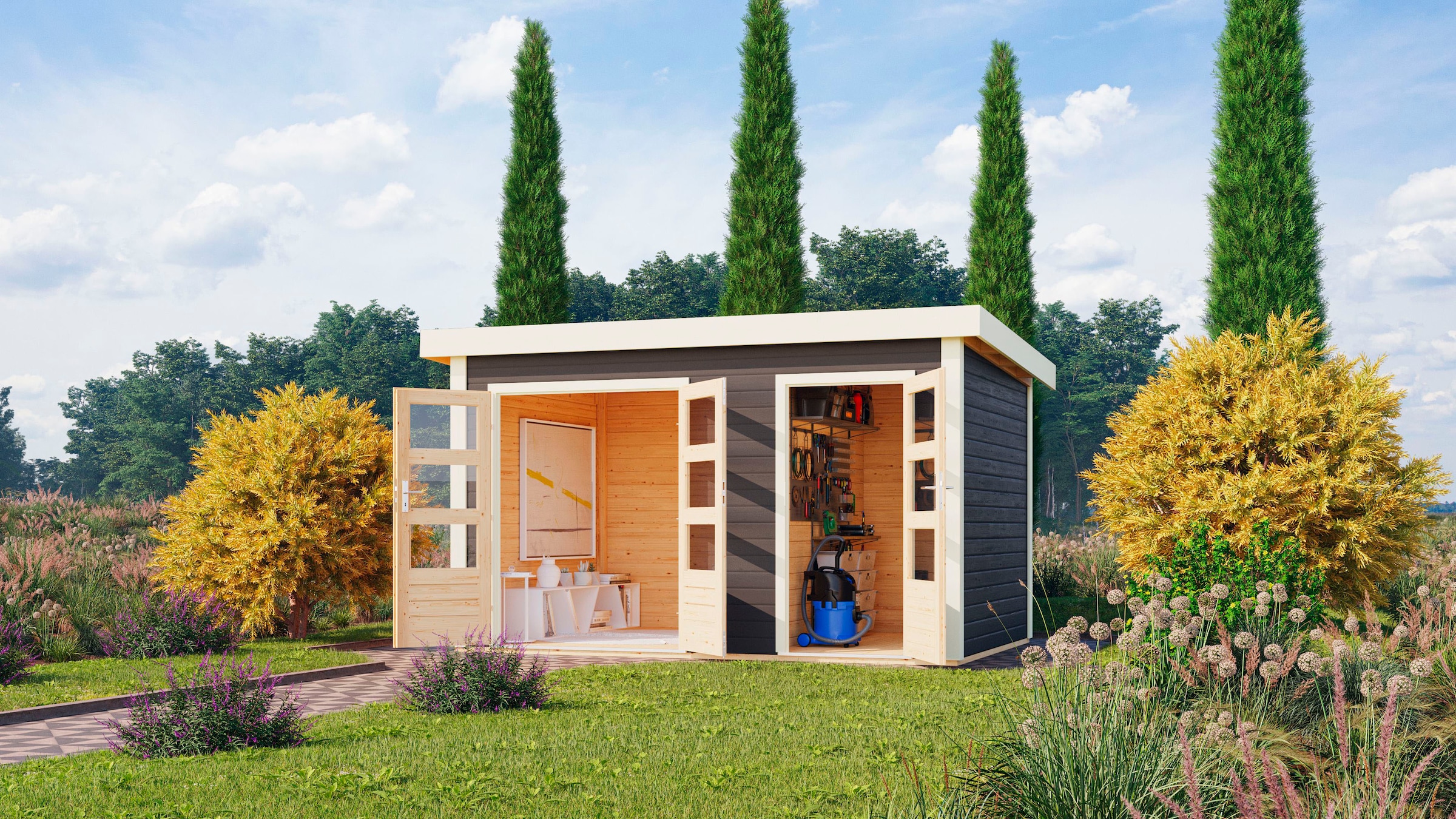 KONIFERA Gartenhaus »Schlönsee 1«, terragrau, 38 mm Wandstärke kaufen