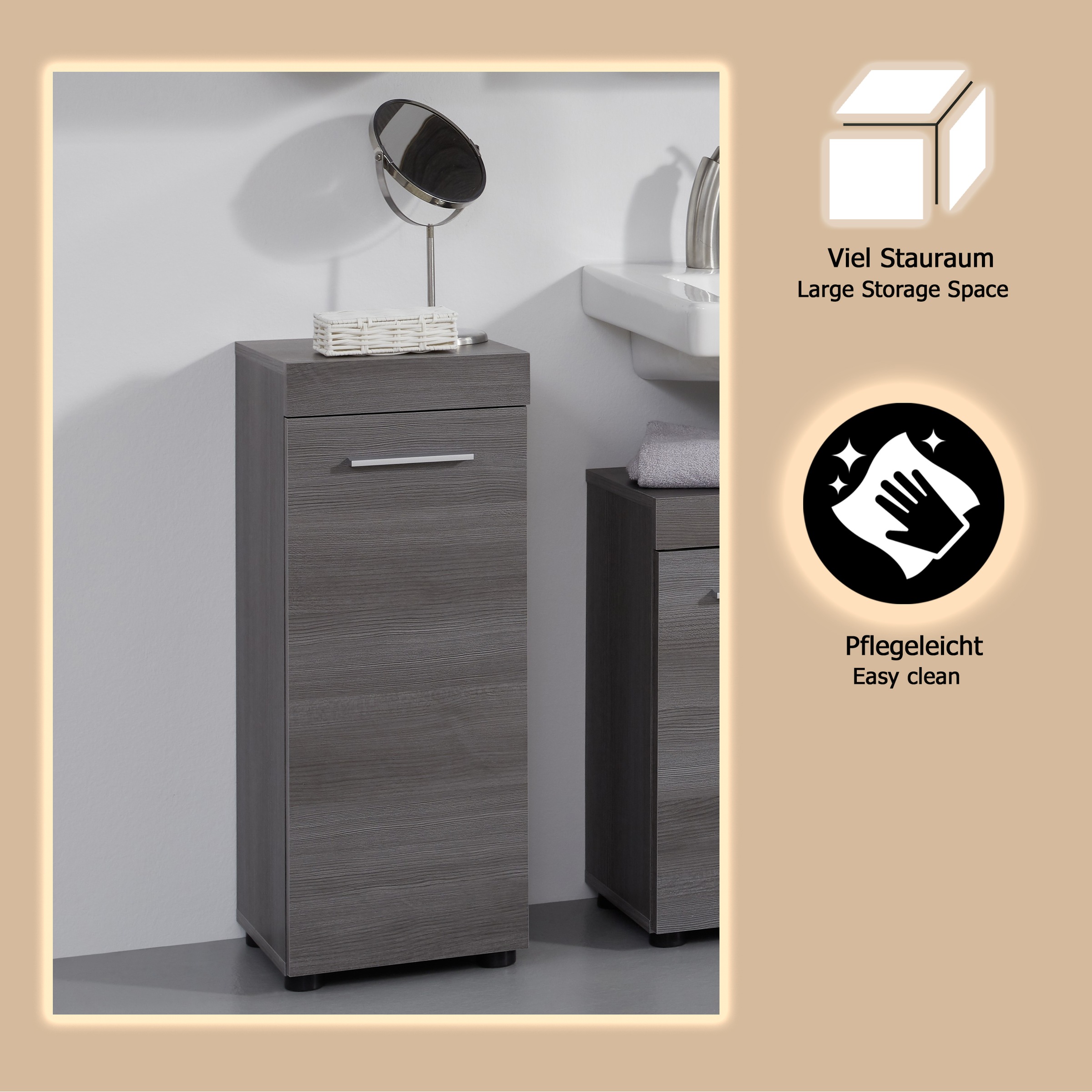 welltime Stauraumschrank »Royan«, Badkommode mit 2 Fächern in Rauchsilber - Maße (B/T/H) 30/30/76 cm