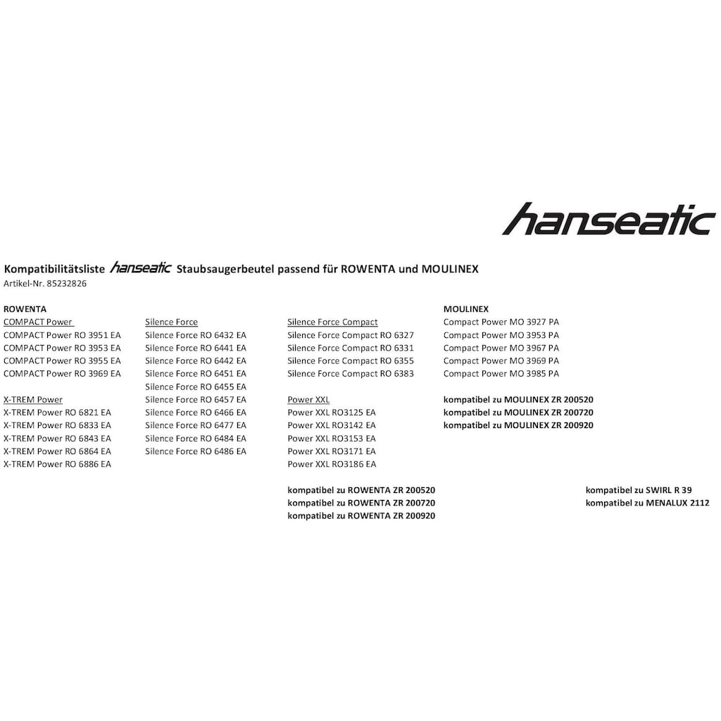 Hanseatic Staubsaugerbeutel »Staubbeutel«, (Packung), 10er- Pack, passend für ROWENTA und MOULINEX
