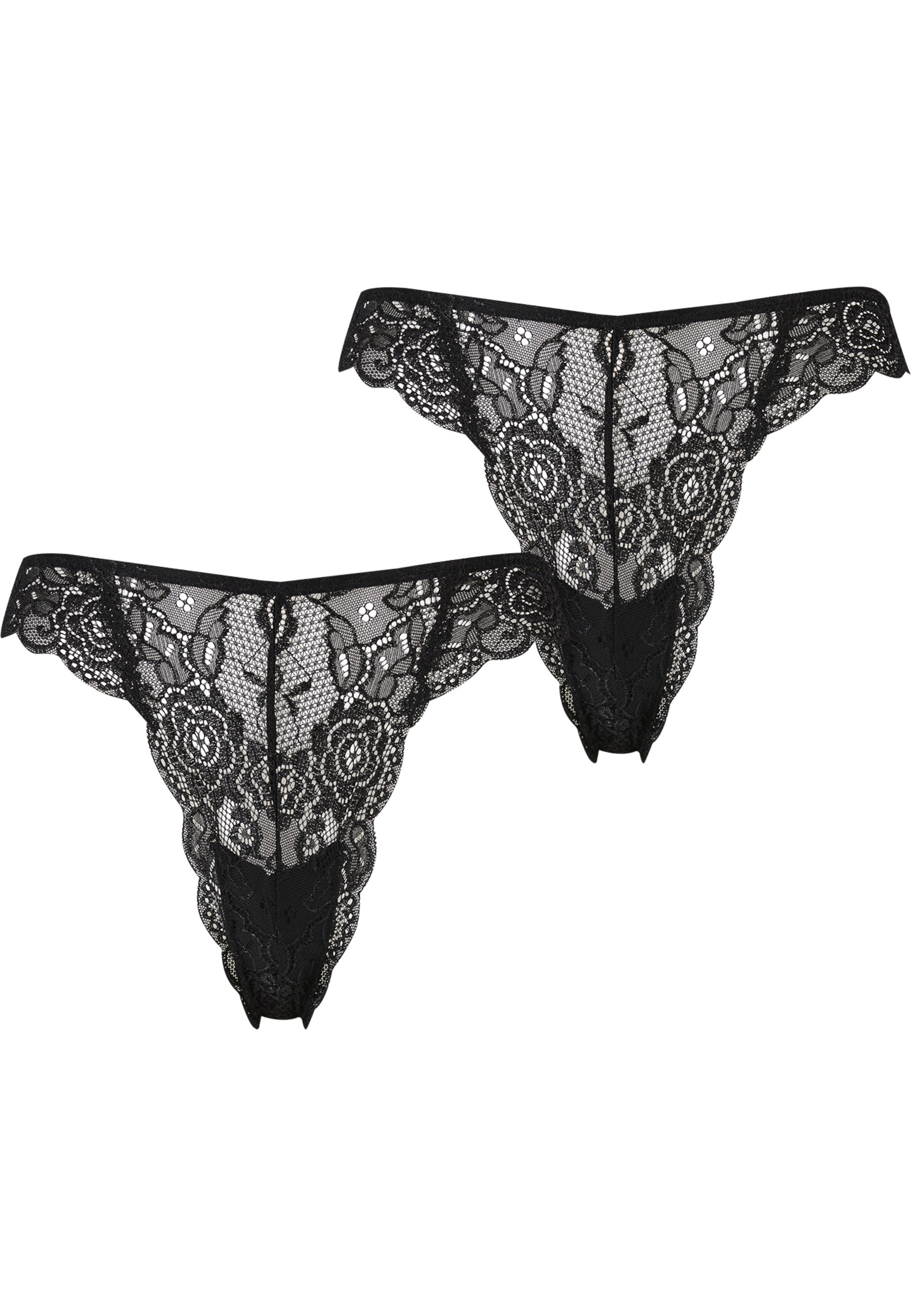 URBAN CLASSICS Damen Panty "Urban Classics Ladies Allover Lace Tanga 2-Pack", Gr. Lschwarz, schwarz, 90% Polyamid, 10% Elasthan, unifarben, Unterhosen